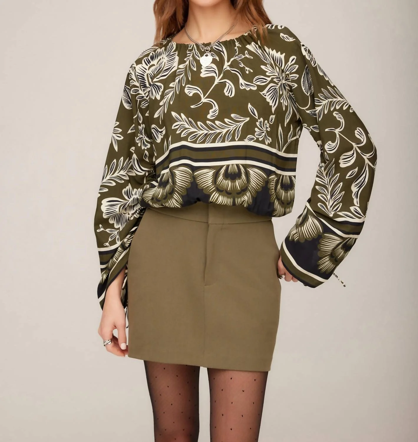 Serafina Long Sleeve Top In Floral Border Crepe Print - Image 4