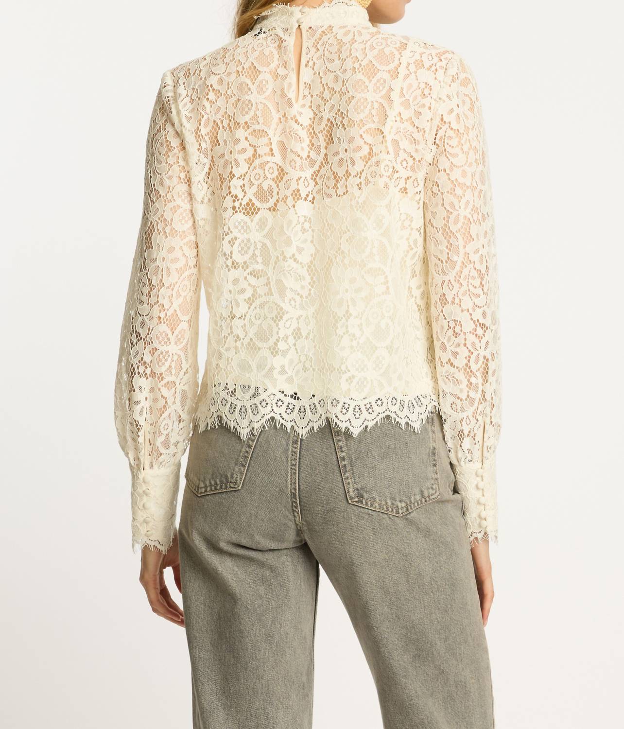 Serena Long Sleeve Lace Top In Antique White - Image 3
