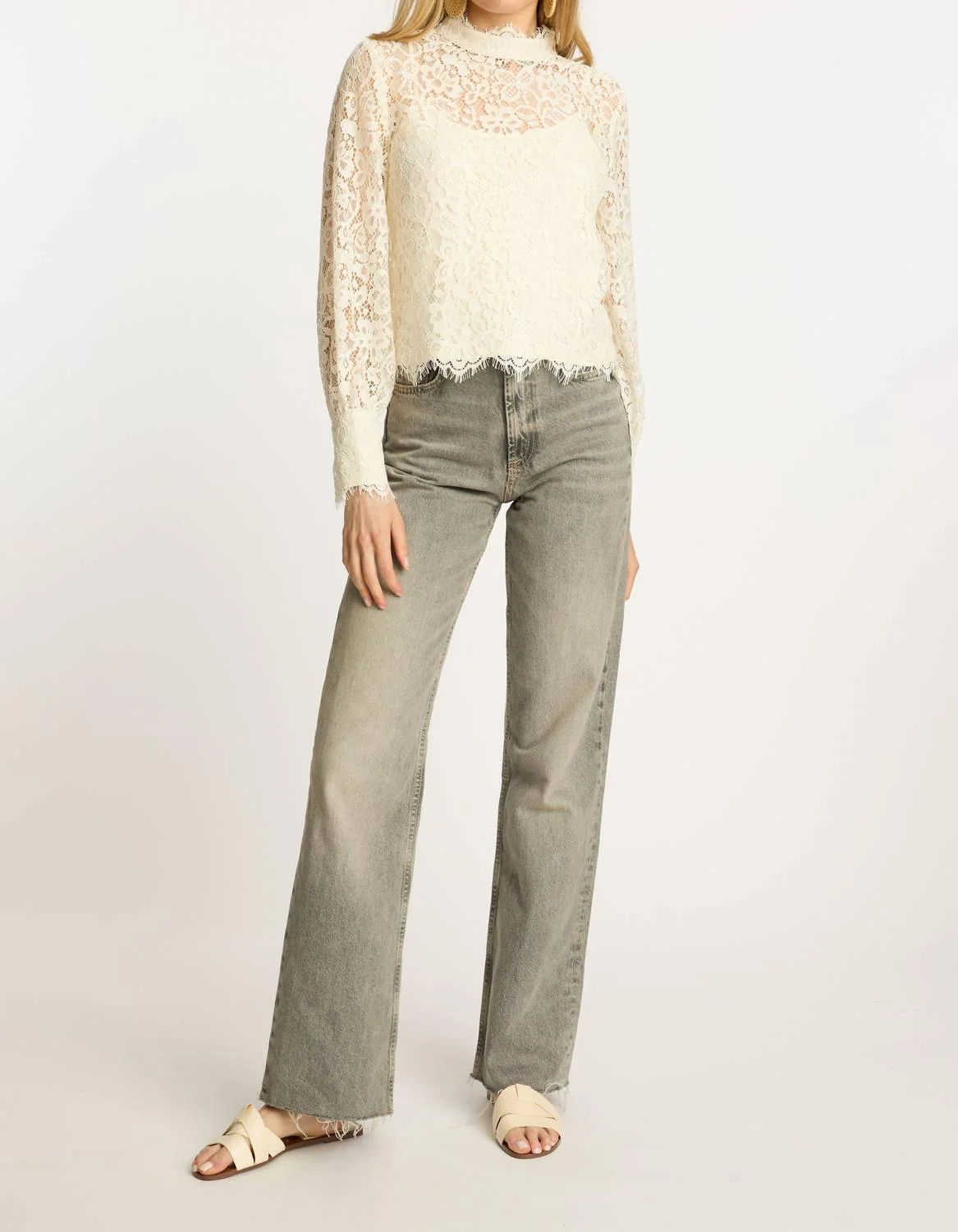 Serena Long Sleeve Lace Top In Antique White - Image 5