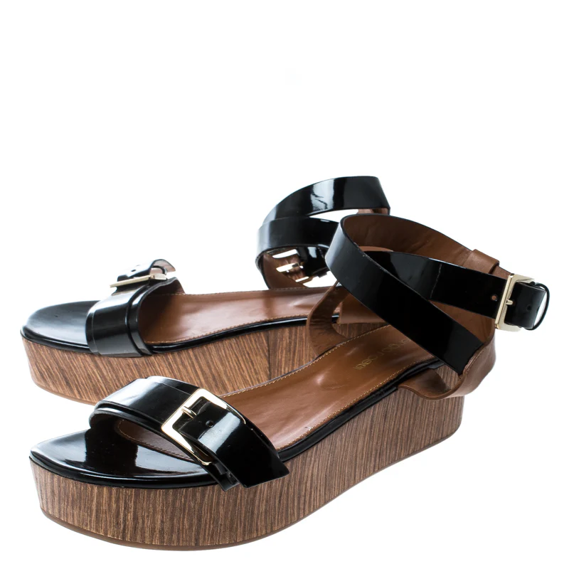 Sergio Rossi Black/brown Leather Ankle Strap Wedge Sandals - Image 4