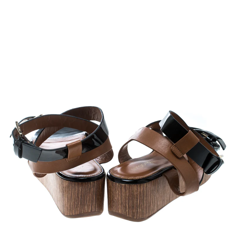 Sergio Rossi Black/brown Leather Ankle Strap Wedge Sandals - Image 5