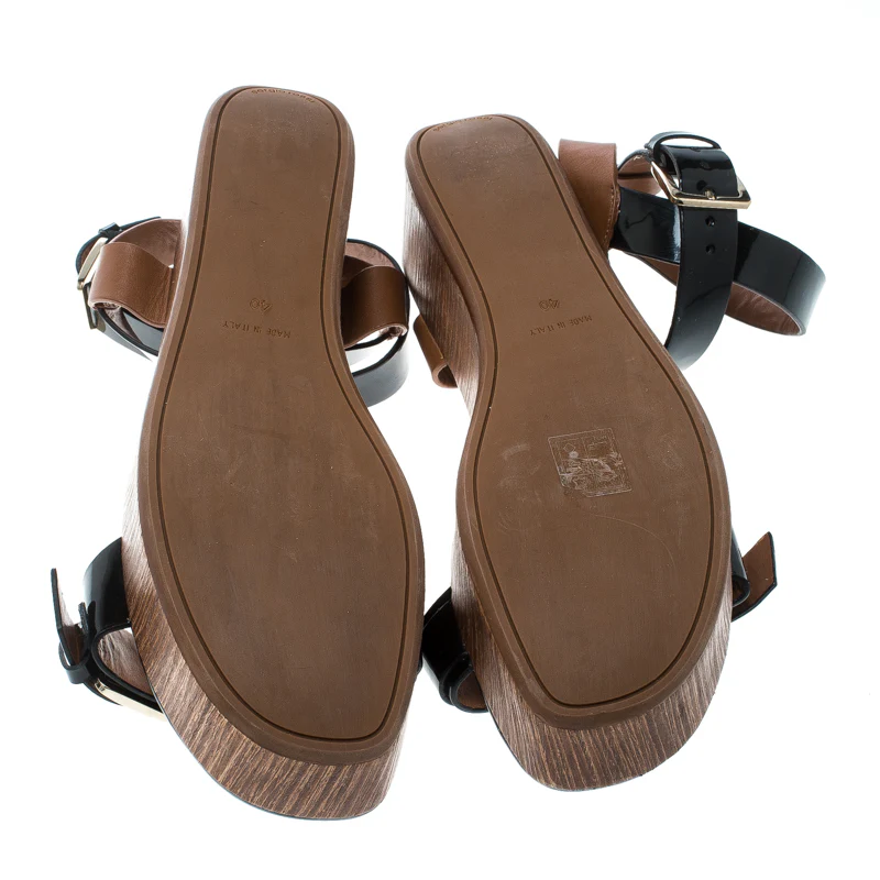 Sergio Rossi Black/brown Leather Ankle Strap Wedge Sandals - Image 6