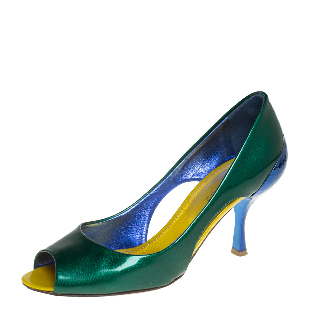 Sergio Rossi Green/blue Patent Leather Peep Toe Pump