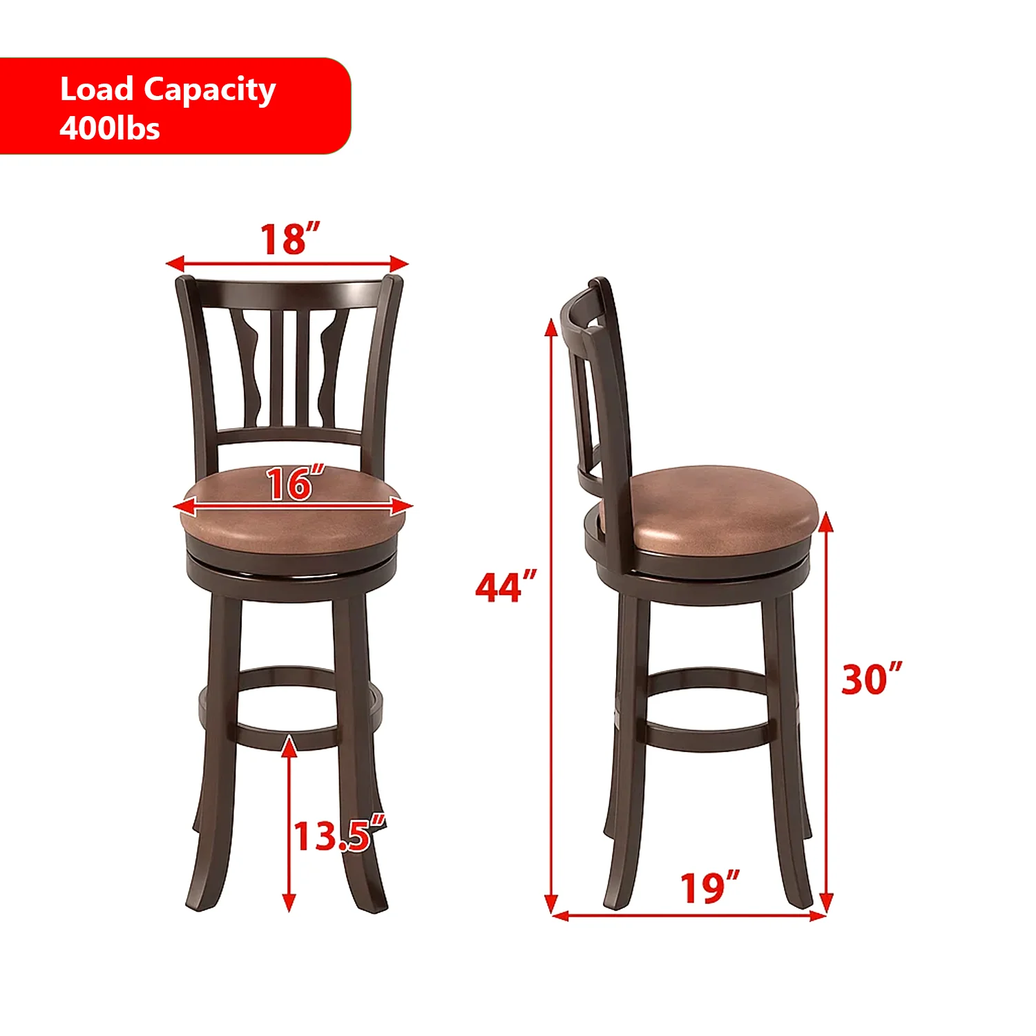 Set of 2 Counter Height Swivel Stools with Backrest and Sturdy Rubber Wood Frame - Image 3