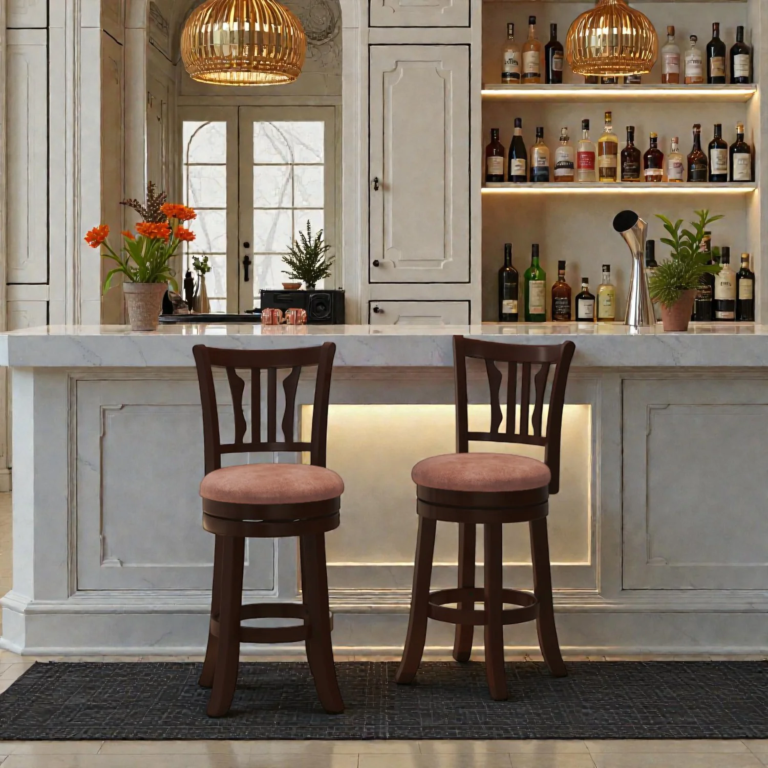 Set of 2 Counter Height Swivel Stools with Backrest and Sturdy Rubber Wood Frame - Image 4