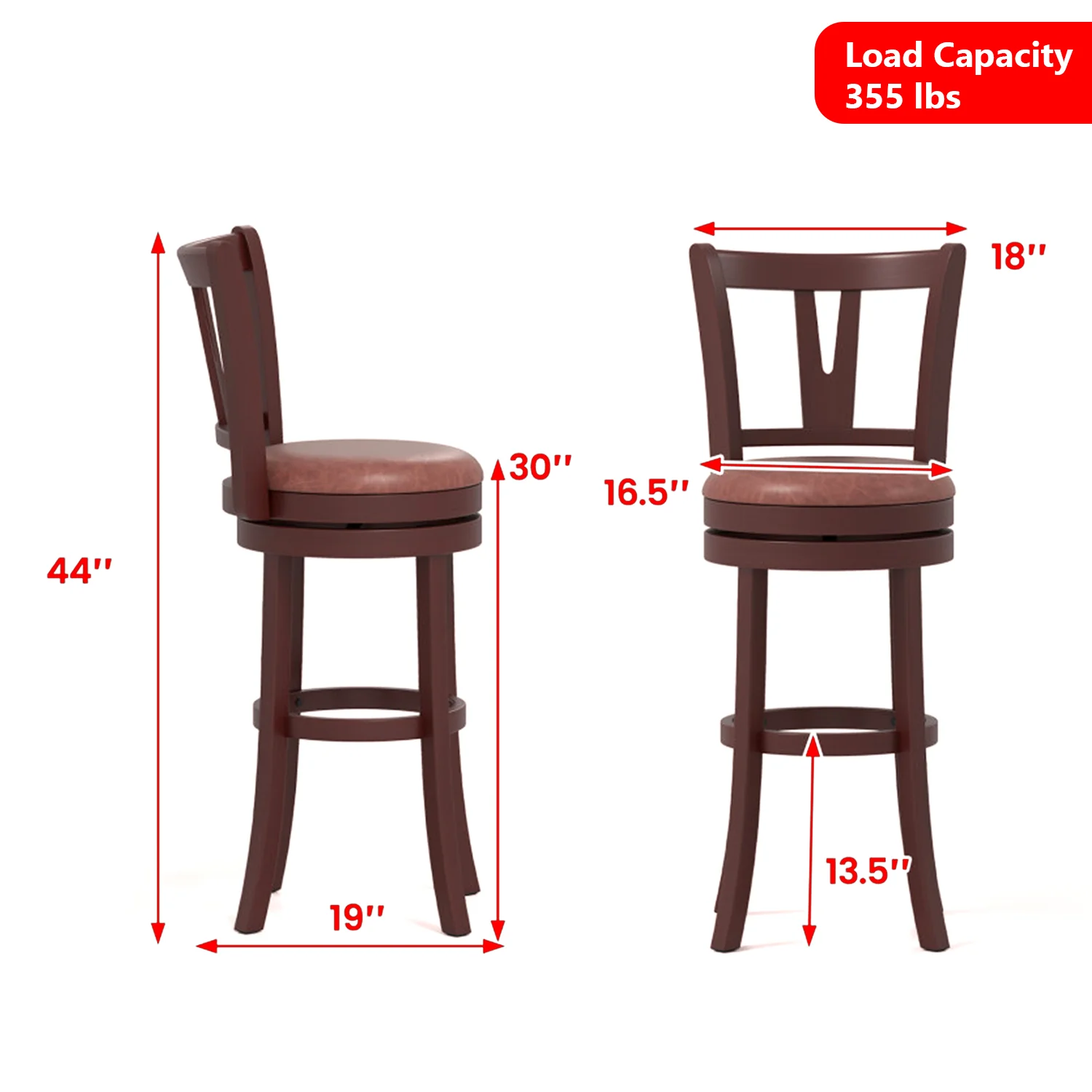 Set of 2 Swivel Counter Stools with Tall Backrests and Built-In Footrests - Image 3