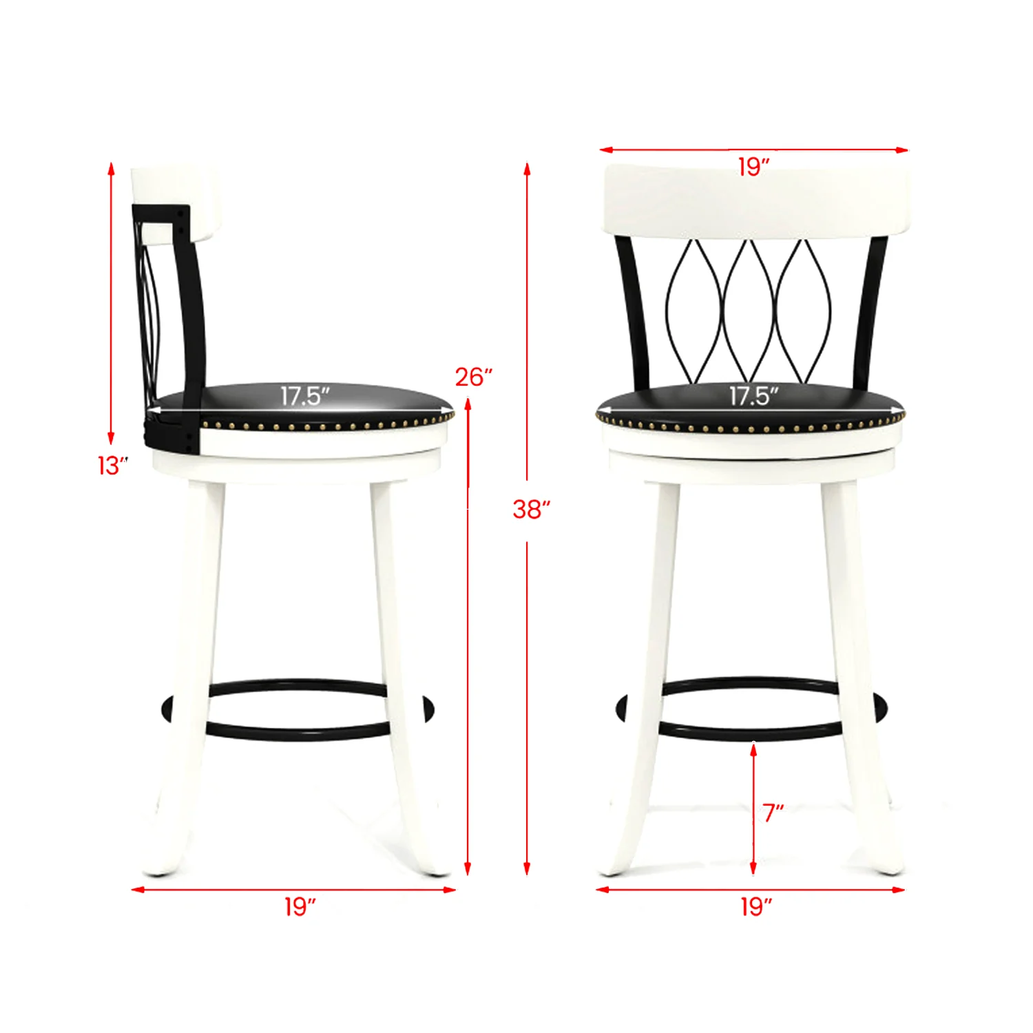 Set of 2 Swivel Counter Stools with Tufted Backrest, Nailhead Trim, and Rubber Wood Legs - Image 3