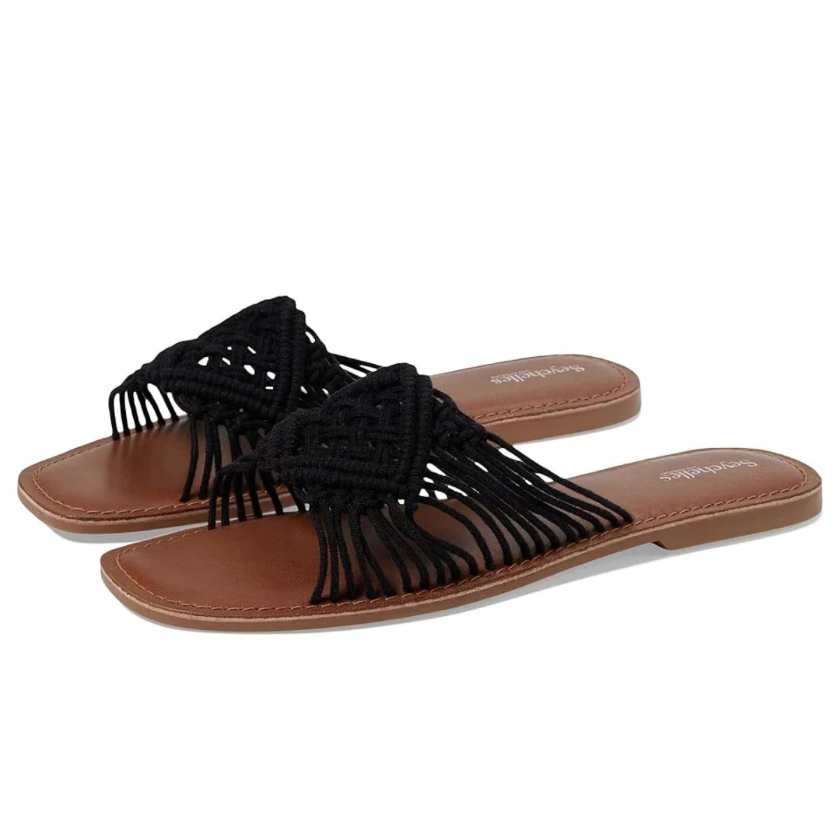 Seychelles Mahogany Flat Sandals Womens Black Squared Toe Slip On Slide HTAT1230