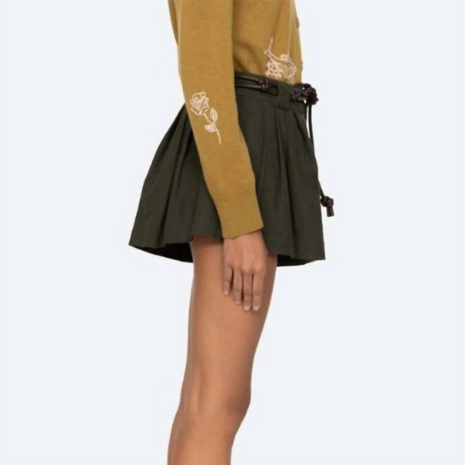 Shai Belted Shorts In Army Green - Image 2