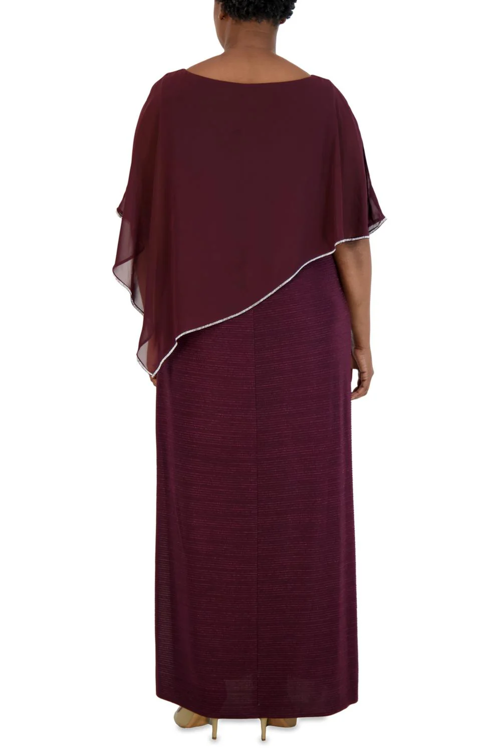 Sheer Cape Long Evening Dress In Burgundy - Image 2