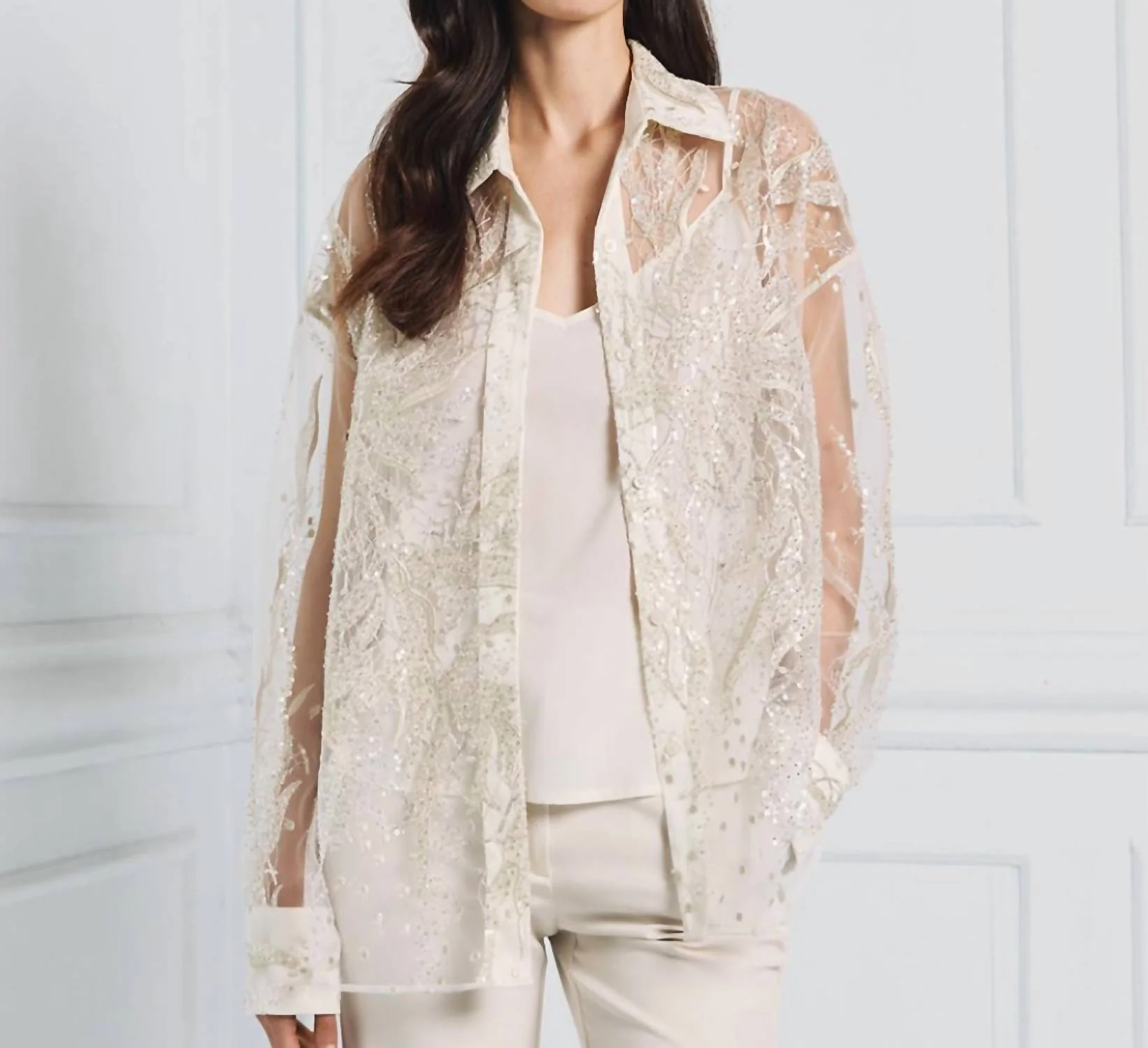 Sheer Embroidered Blouse In Vanilla