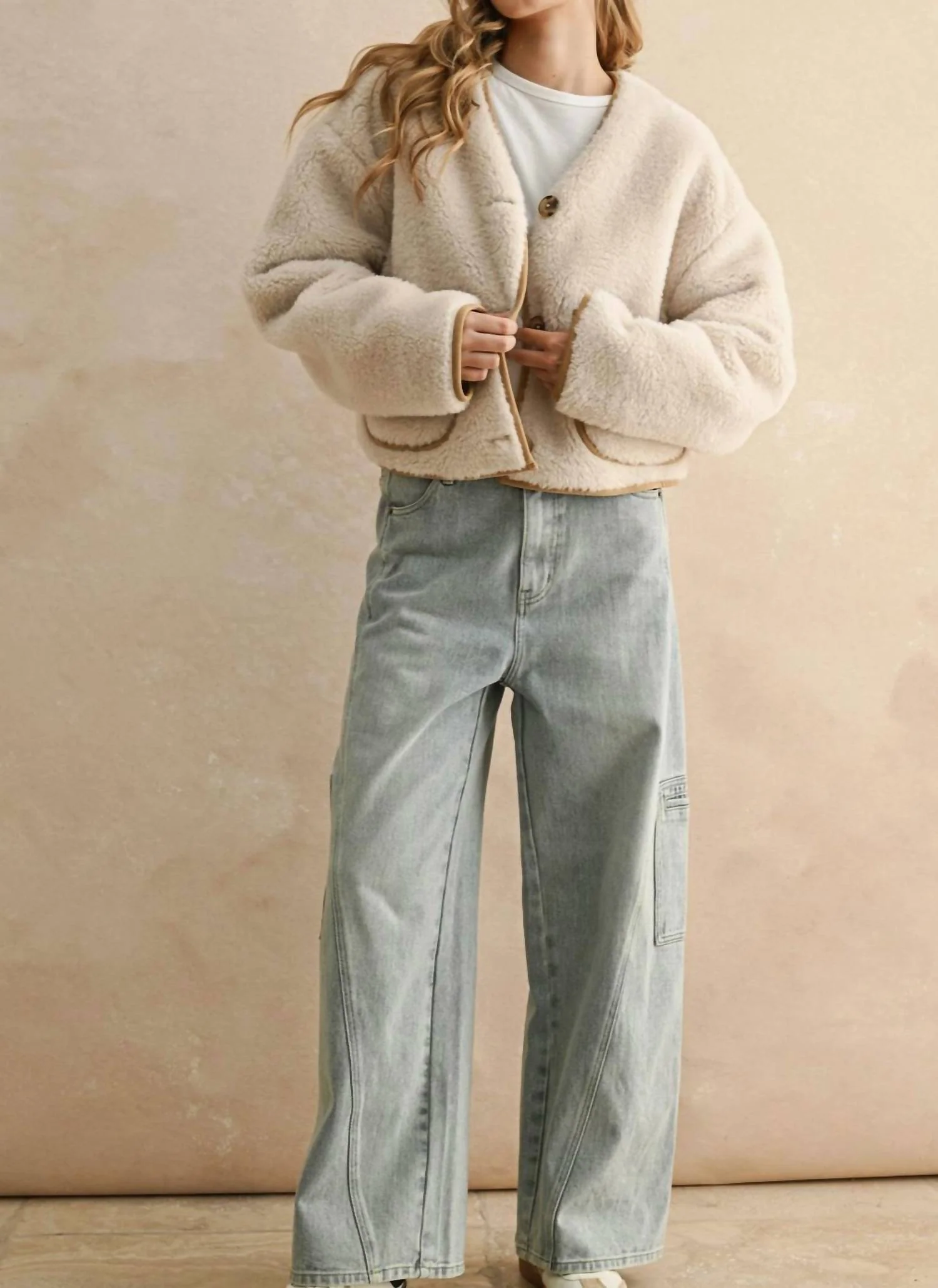 Sherpa And Suede Reversible Jacket In Tan - Image 5