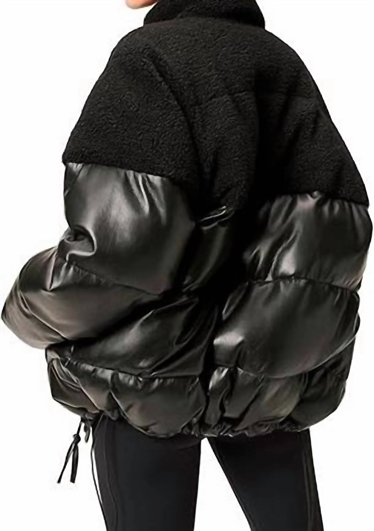 Sherpa Mix Cocoon Puffer Jacket In Black - Image 2