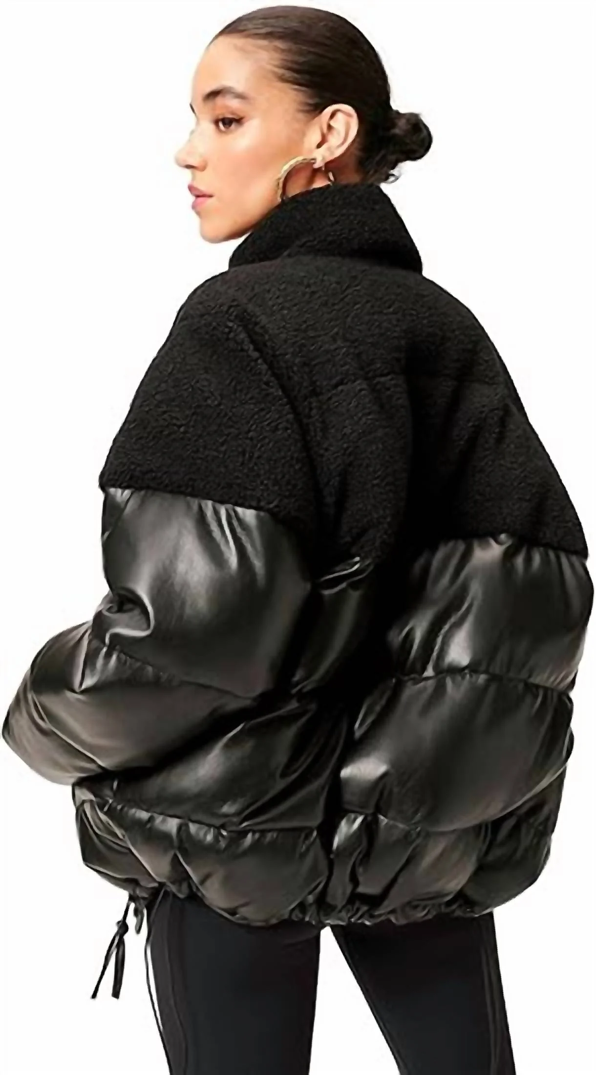 Sherpa Mix Cocoon Puffer Jacket In Black - Image 3
