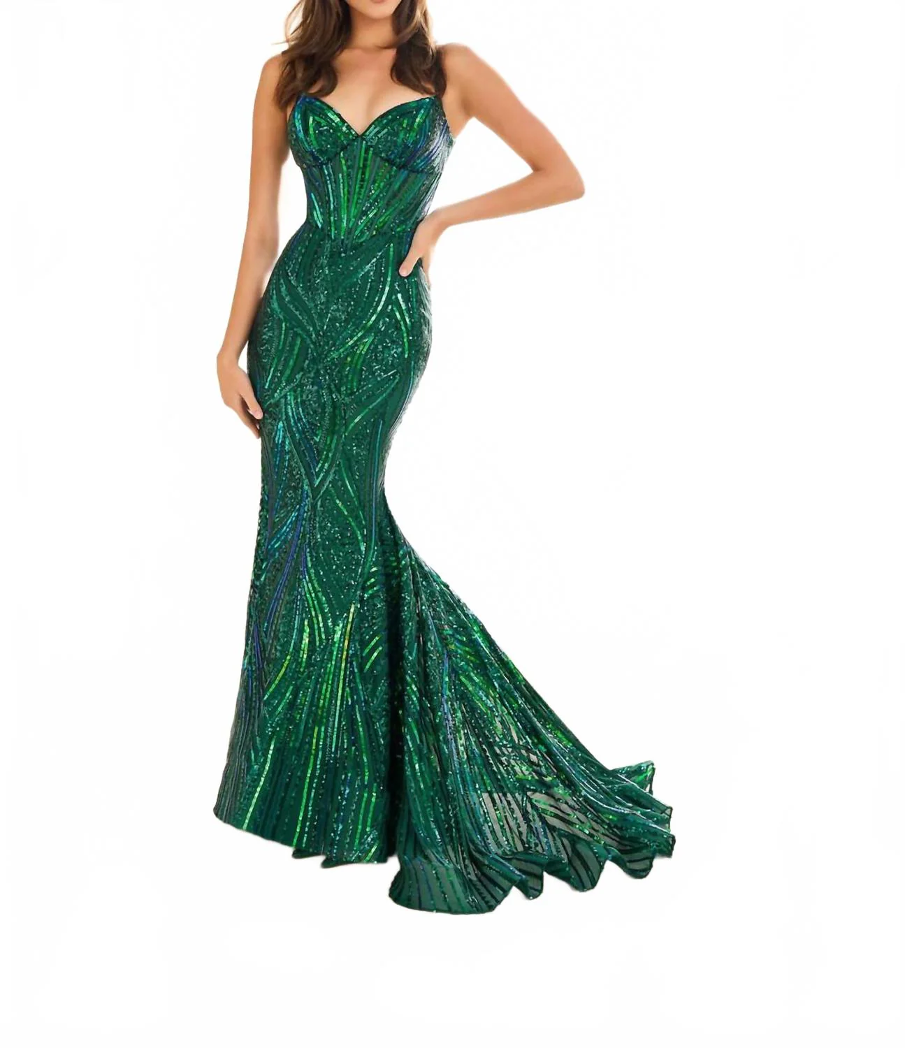 Shimmering Mermaid Gown In Emerald