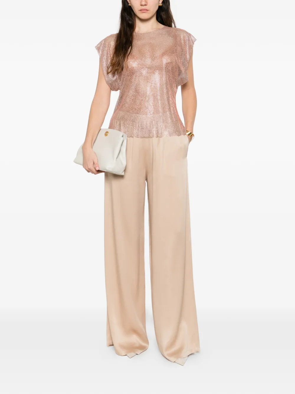 Shimmering Pink Mesh Top with Boxy Silhouette - Image 2