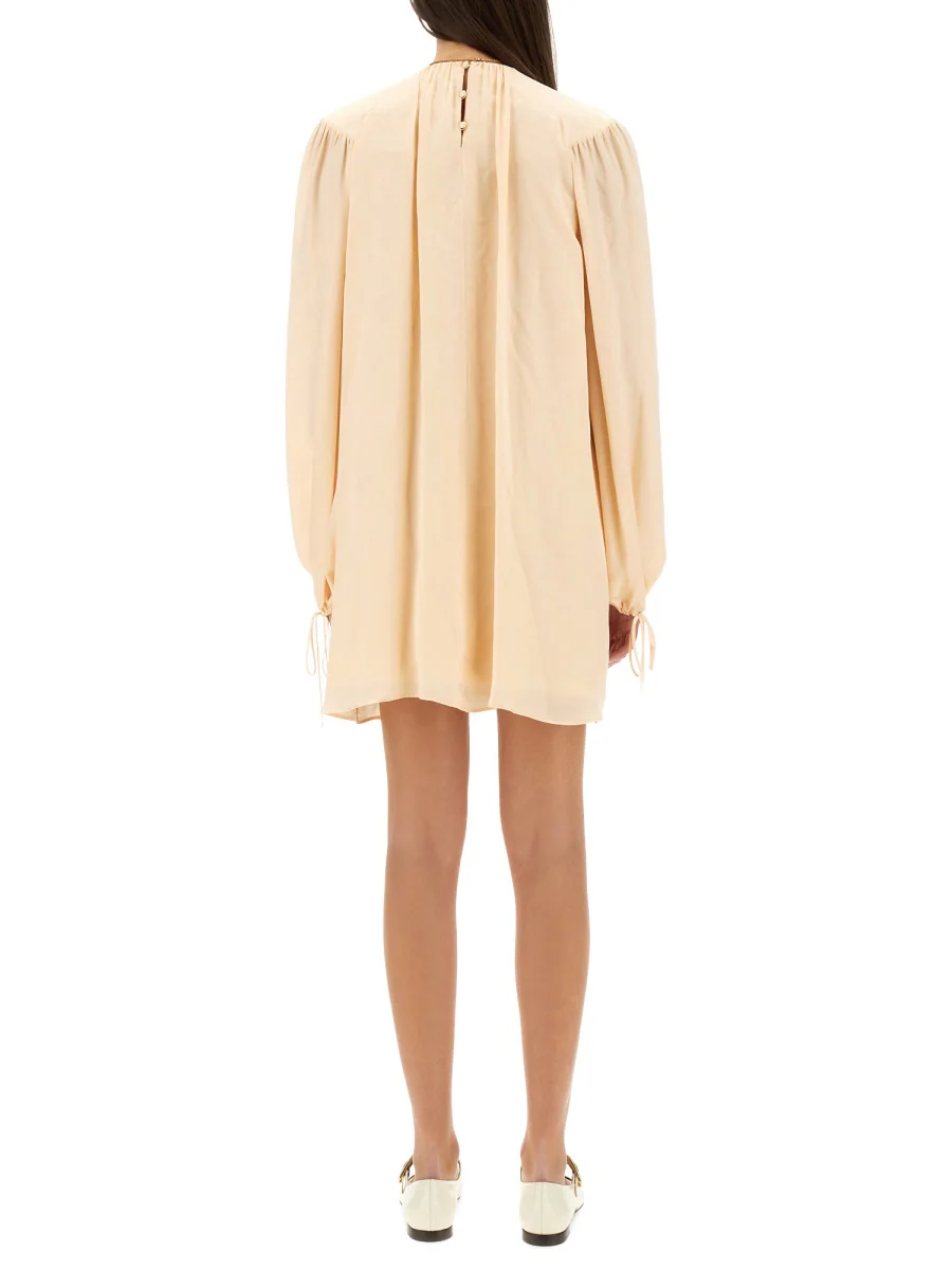 Shirred Mini Silk Dress - Image 3