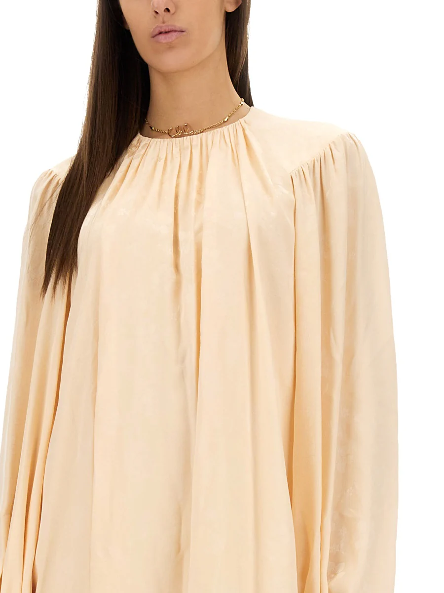 Shirred Mini Silk Dress - Image 4