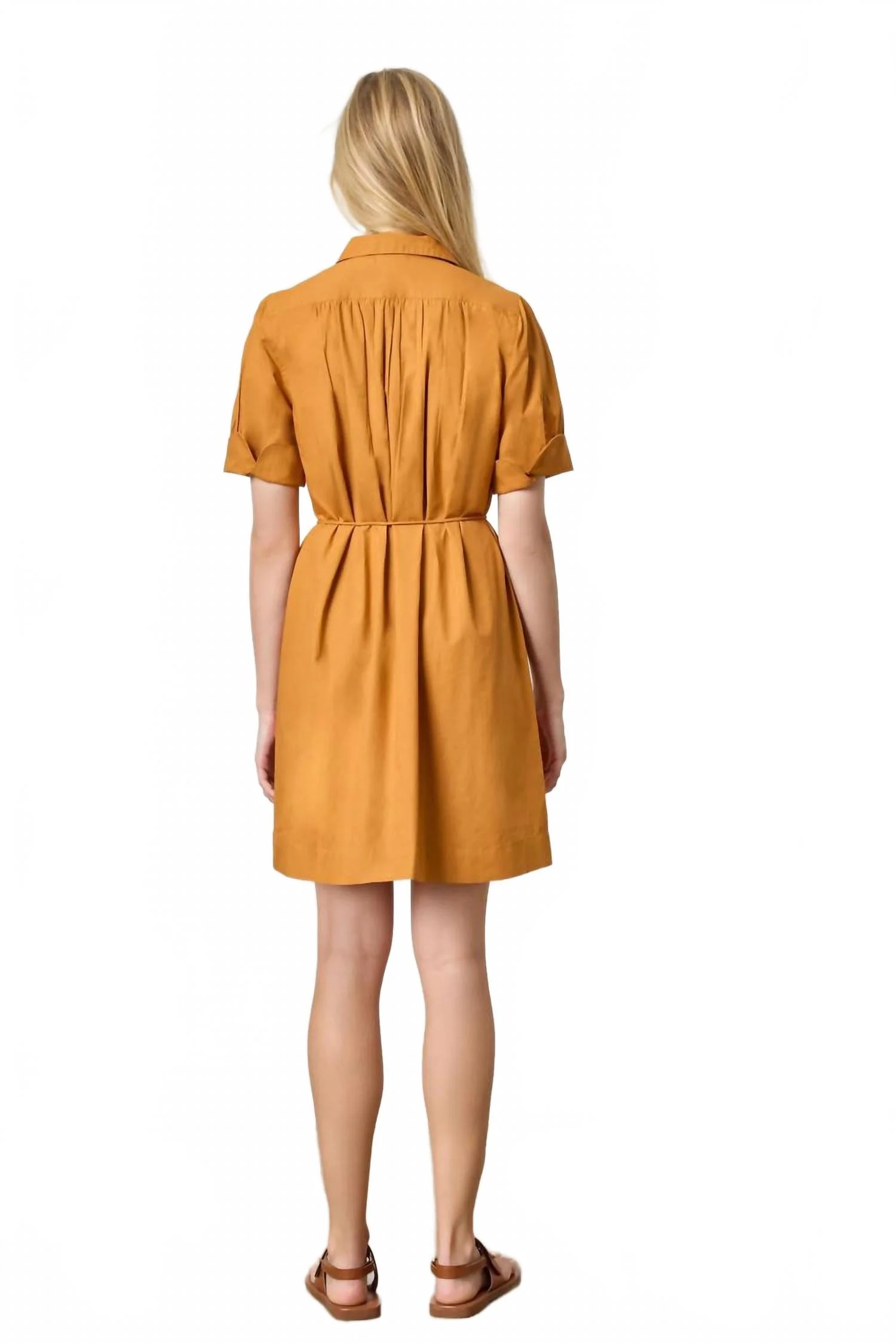 Shirred Sleeve Mini Shirt Dress In Marmalade - Image 2