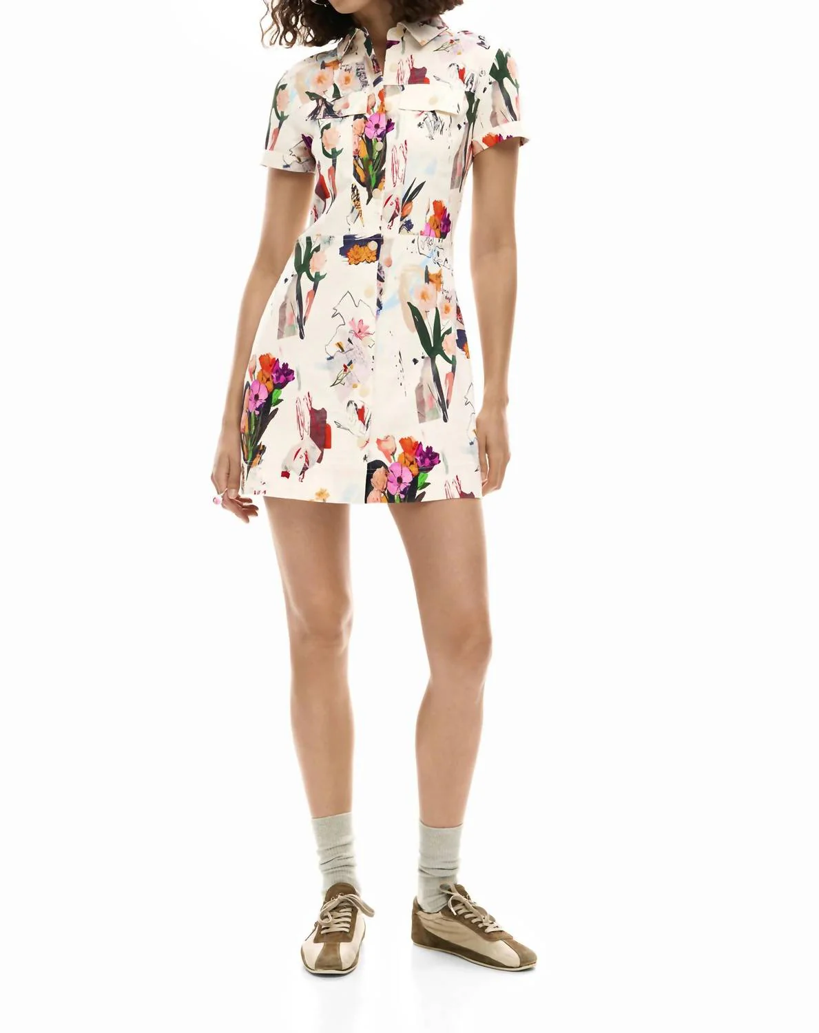Short Collage Mini Dress In Beige Crude