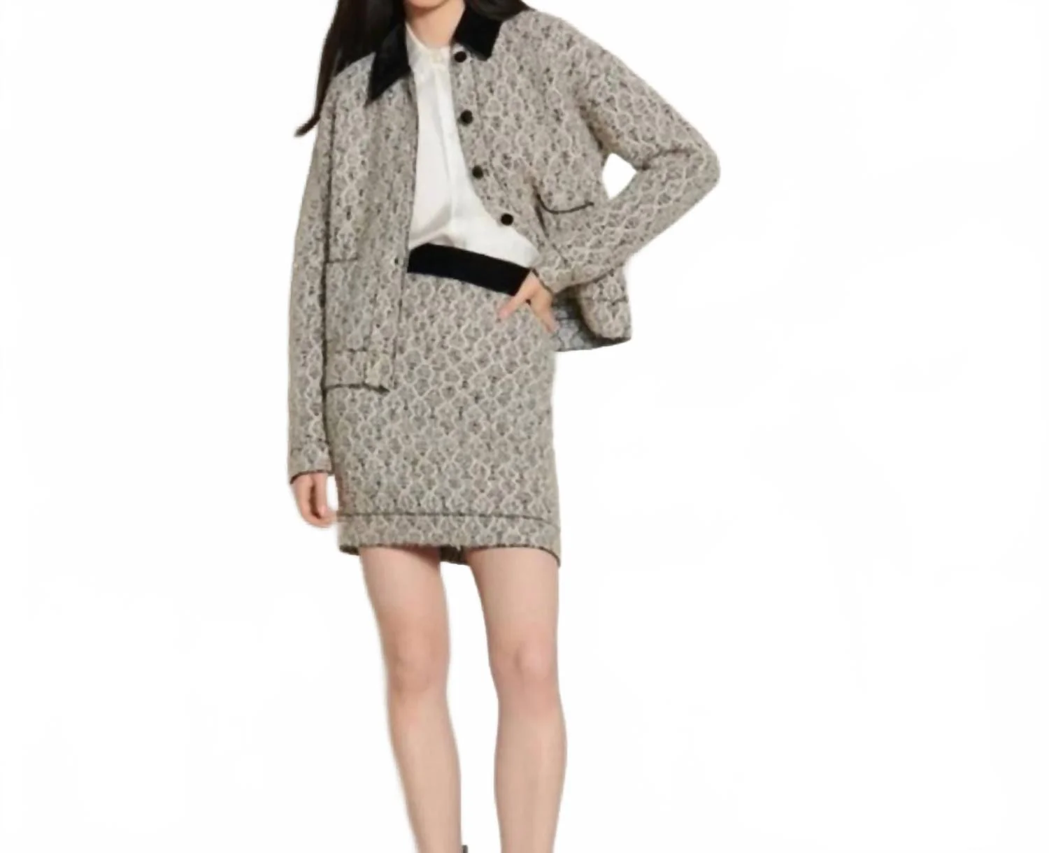 Short Lurex Jacquard Knit Skirt In Grey