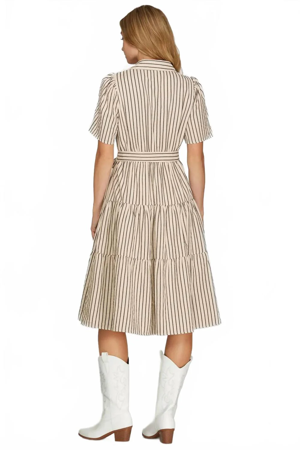 Short Sleeve Button Down Dress In Tan - Image 2