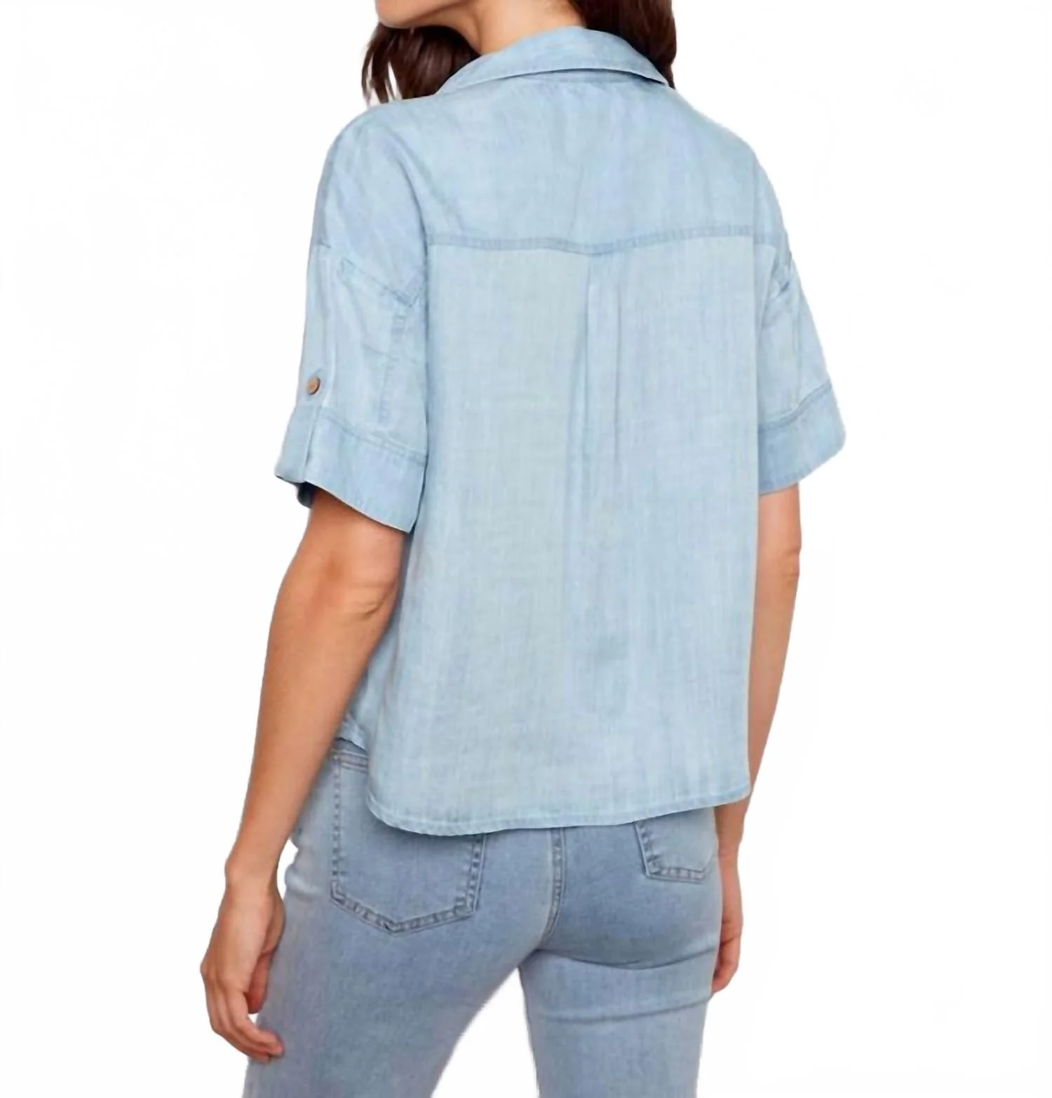 Short Sleeve Button-Front Shirt In Light Blue - Image 2