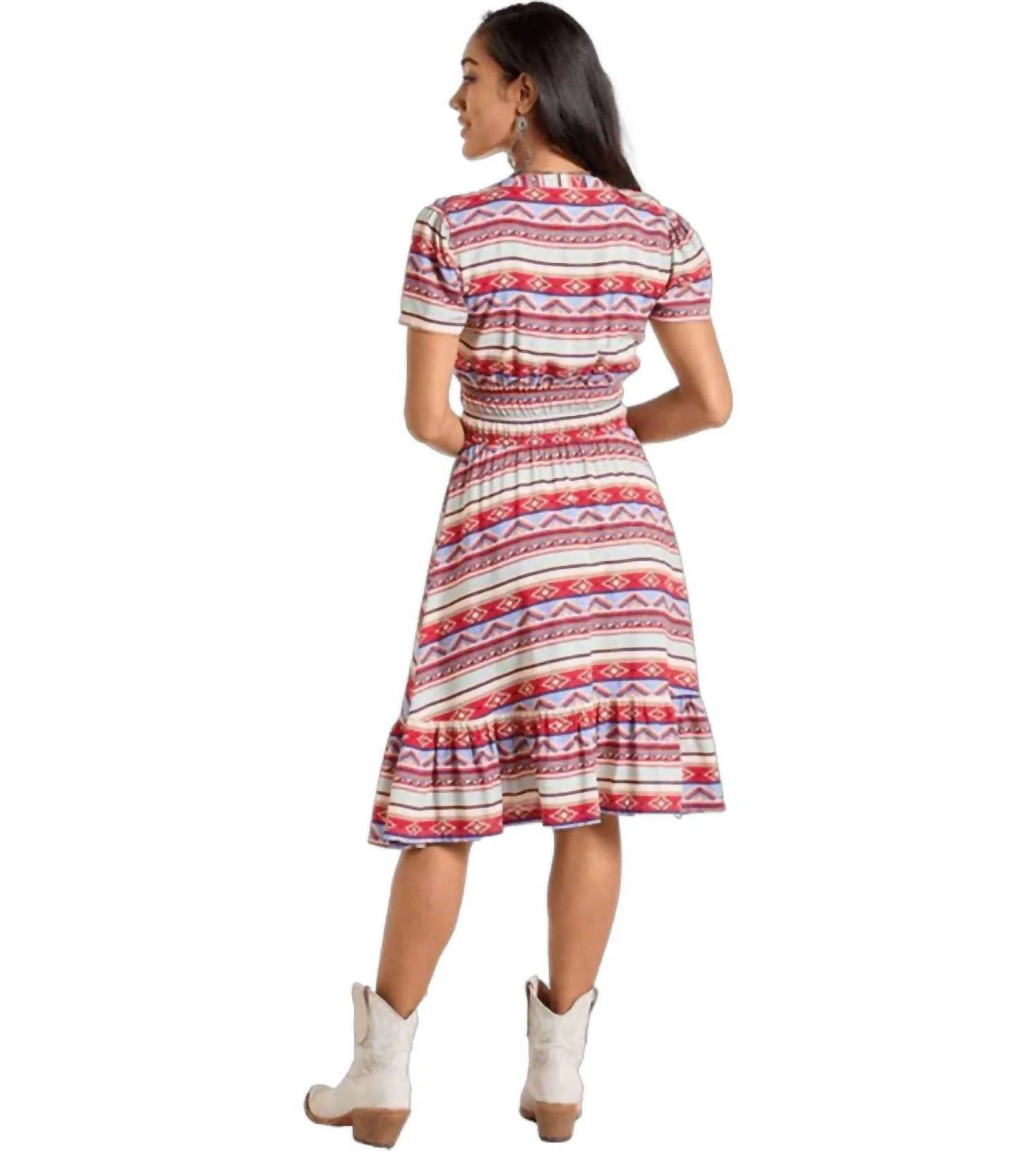 Short Sleeve Elastic Waist Dress In Rust - Image 3