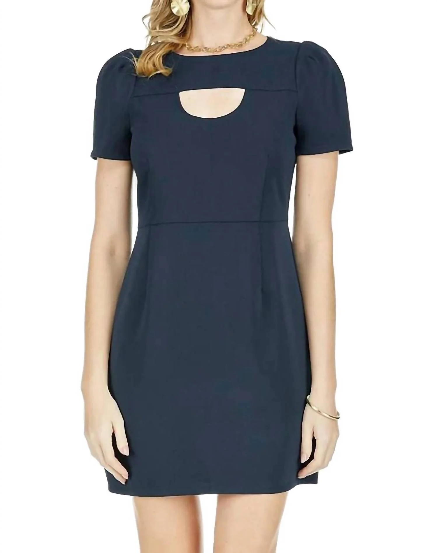 Short Sleeve Keyhole Mini Dress In Midnight