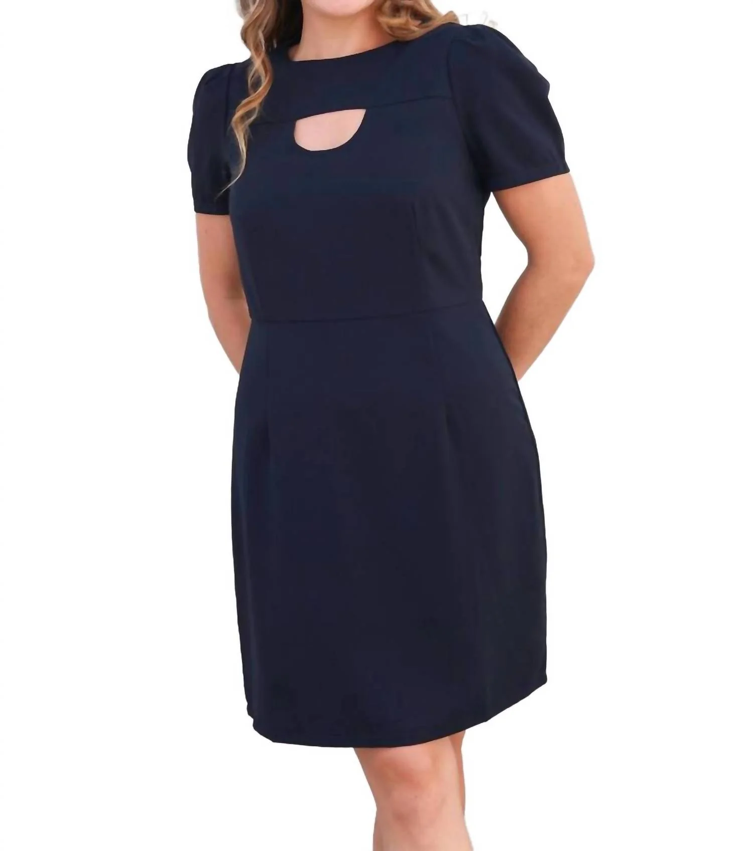 Short Sleeve Keyhole Mini Dress In Midnight - Image 2