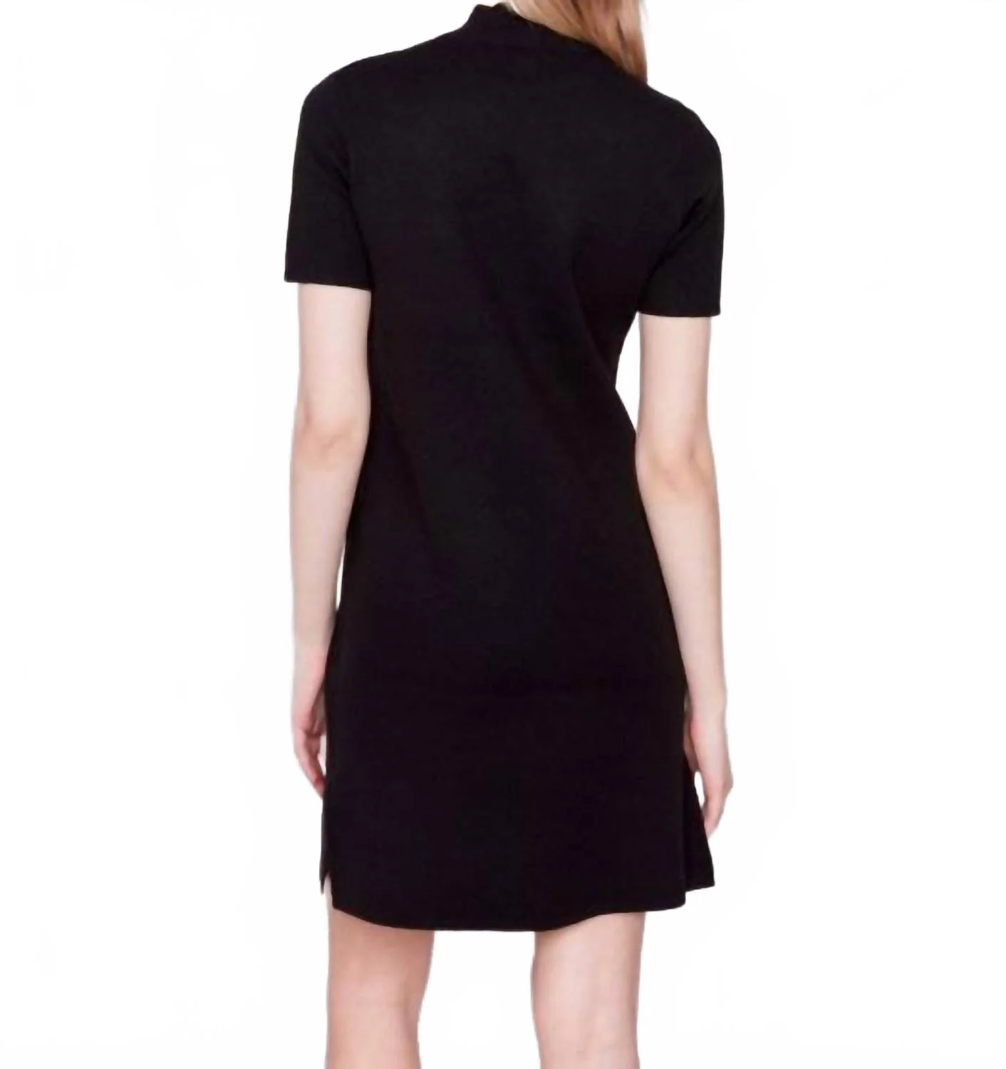 Short Sleeve Mock Neck Sweater Dress In Black - Image 2