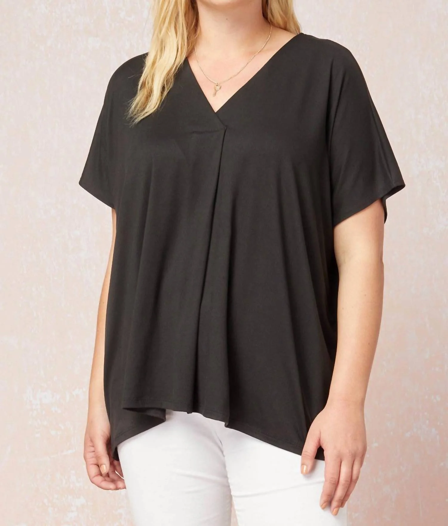 Short Sleeve Placket Top In Black