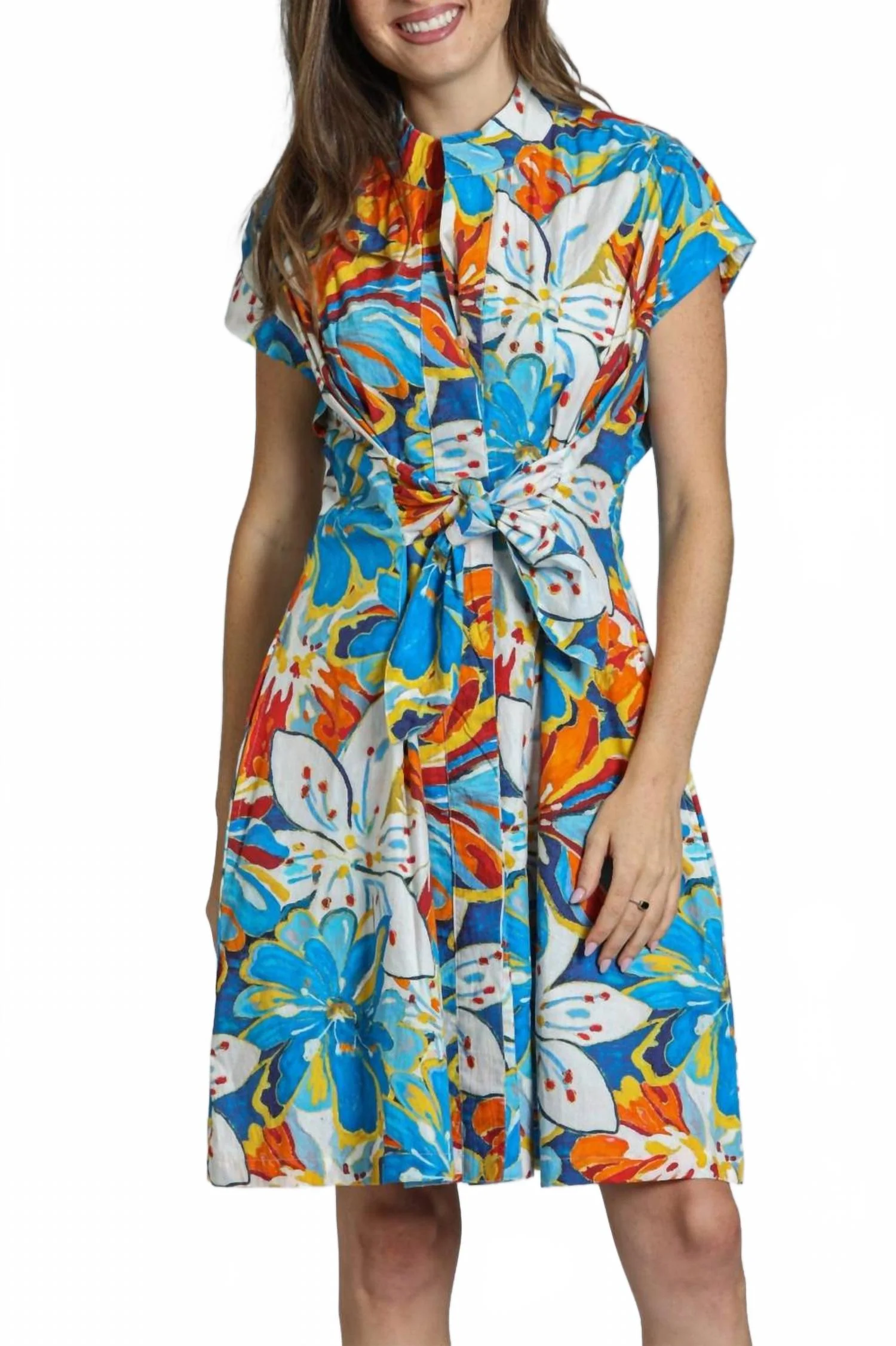 Short Sleeve Shirt Dress With Self Tie In Lily Groves