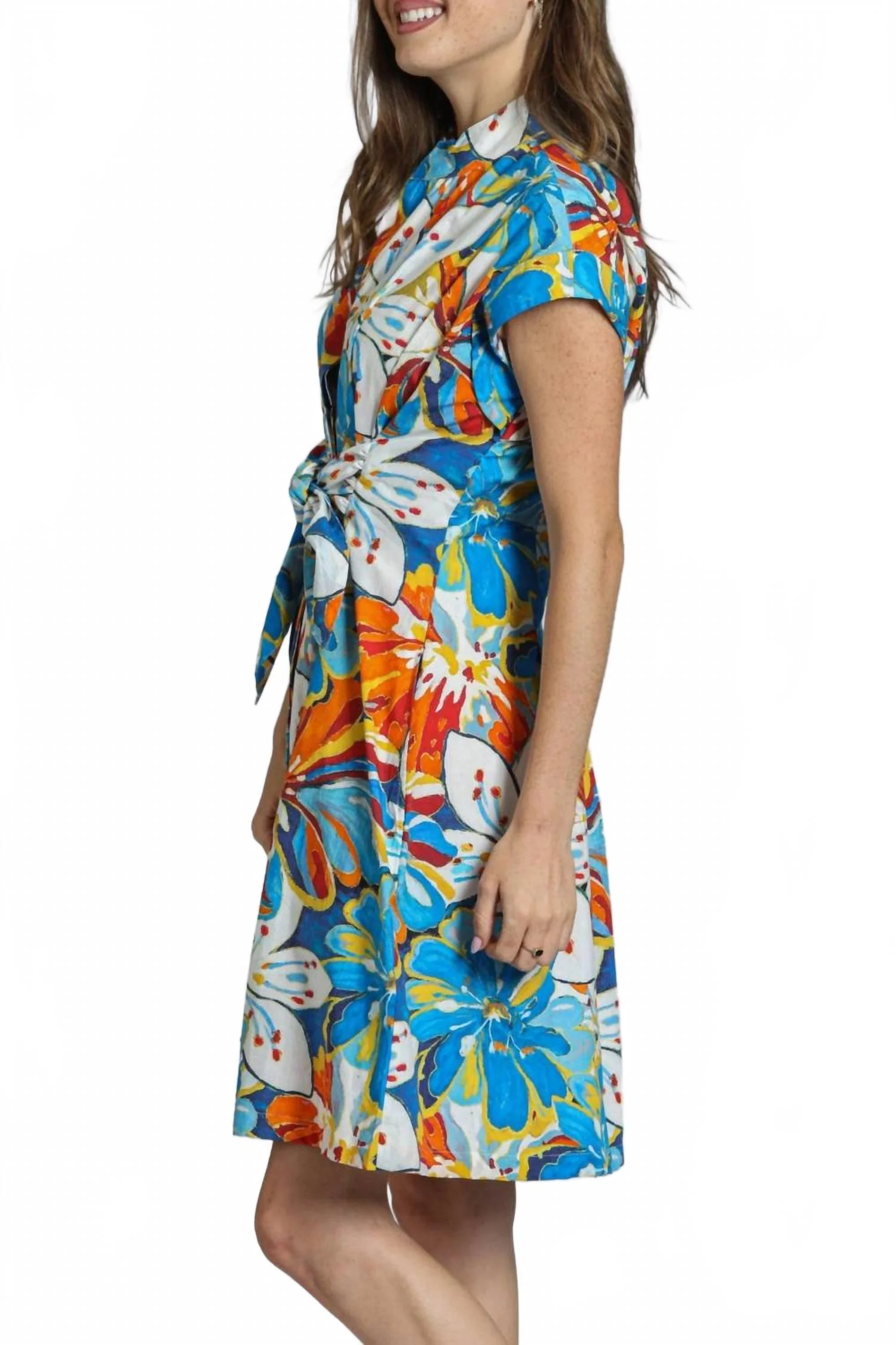 Short Sleeve Shirt Dress With Self Tie In Lily Groves - Image 3