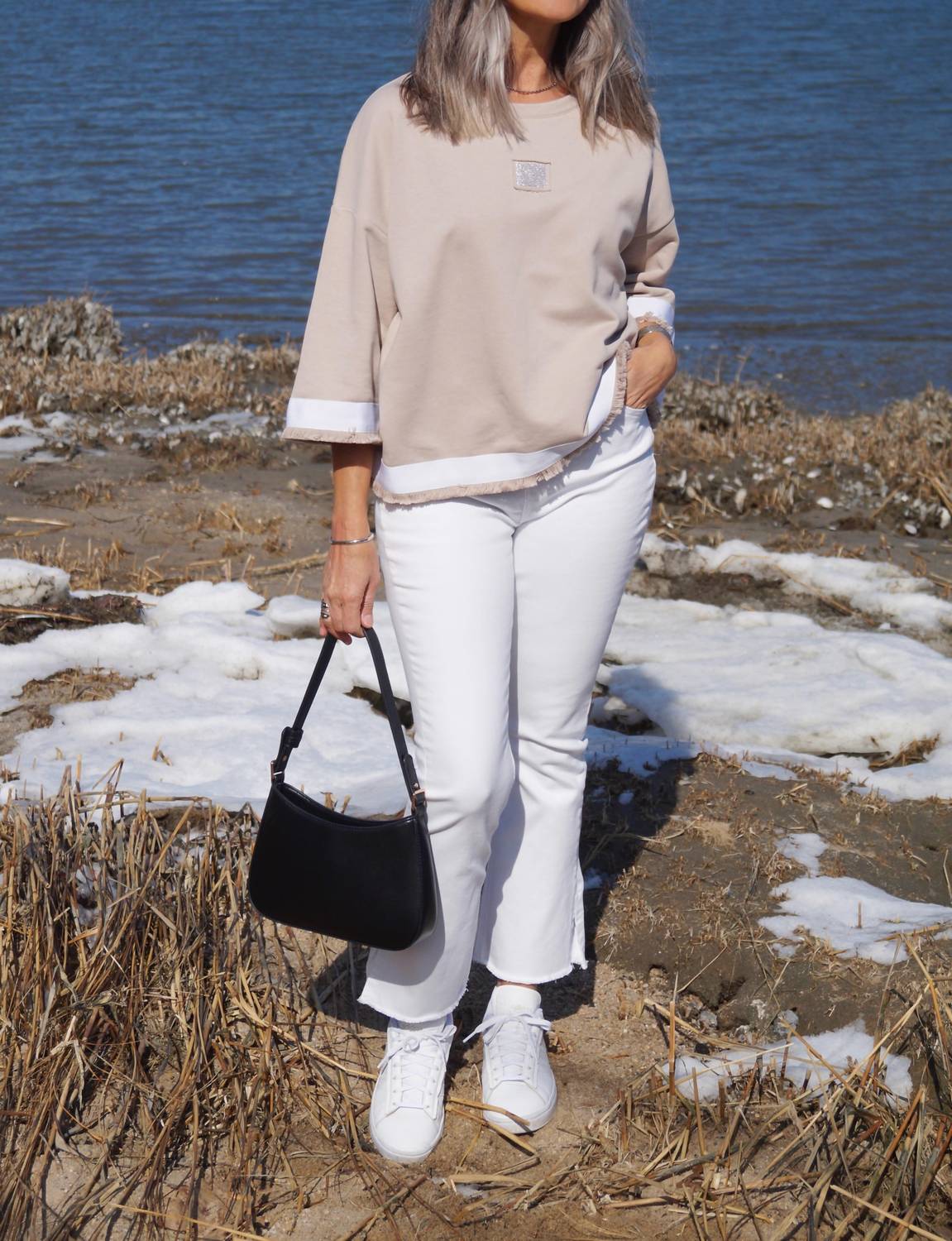 Short Sleeve Top With Trim In Beige - Image 4