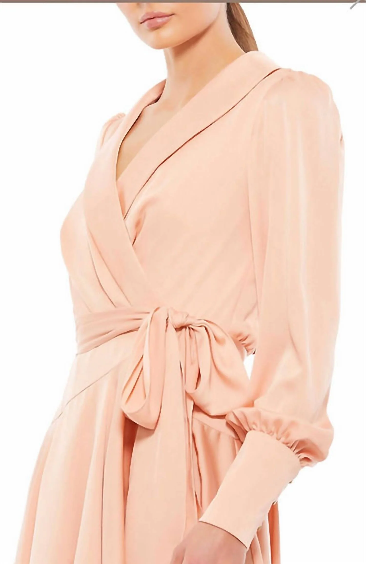 Short Wrap Dress In Salmon Pink - Image 3