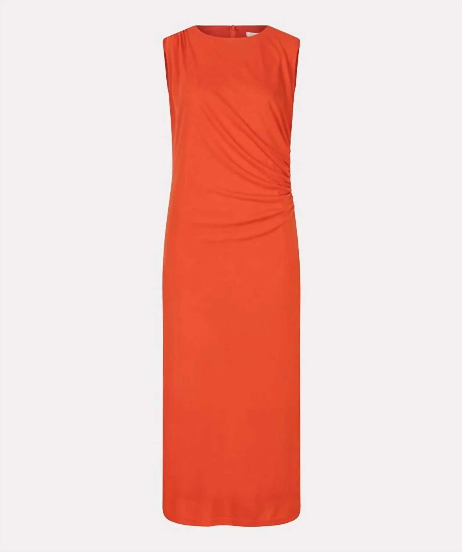 Side Gather Scoop Neck Dress In Red Orange - Image 3