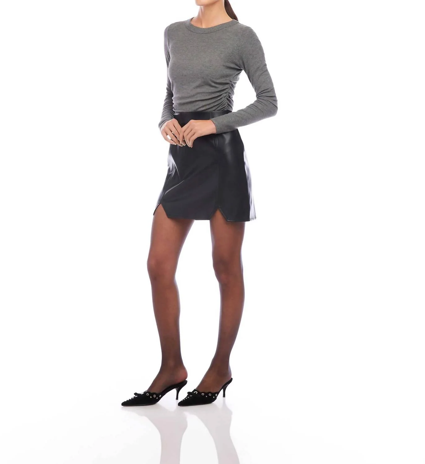 Side Shirred Top In Charcoal - Image 3