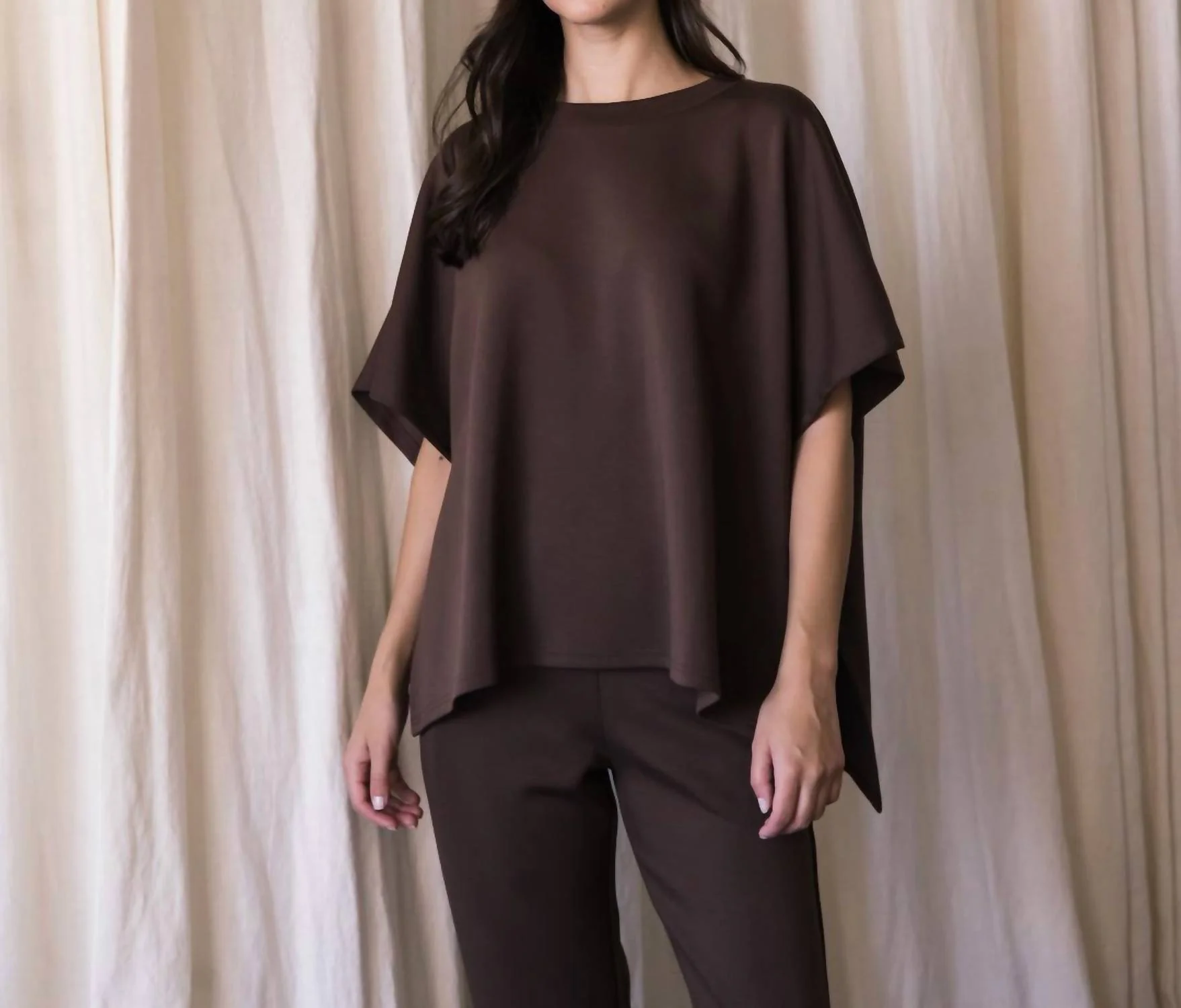 Side Slit Cape Top In Cocoa
