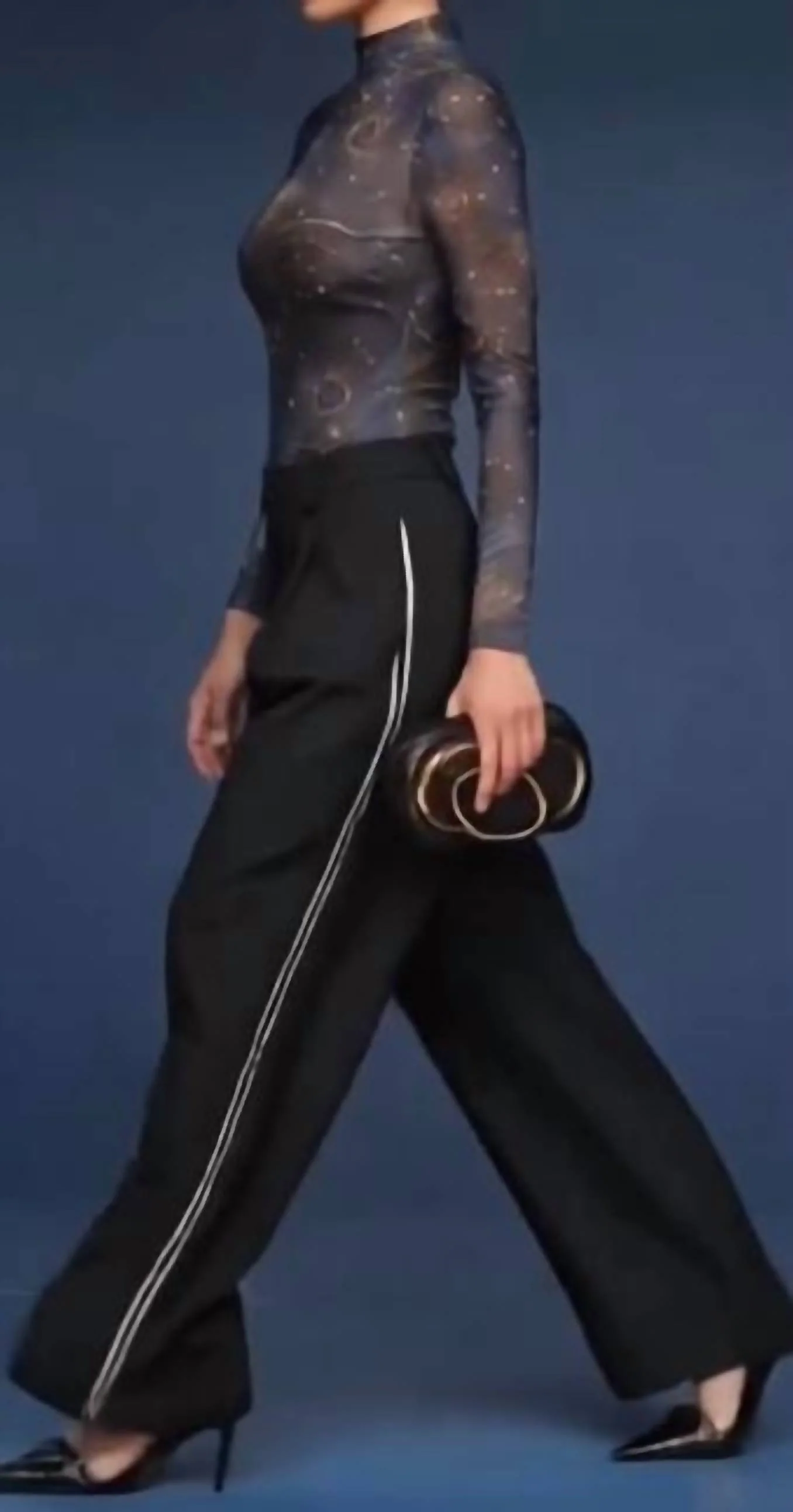 Side Stripe Wide Leg Trouser In Heather Navy