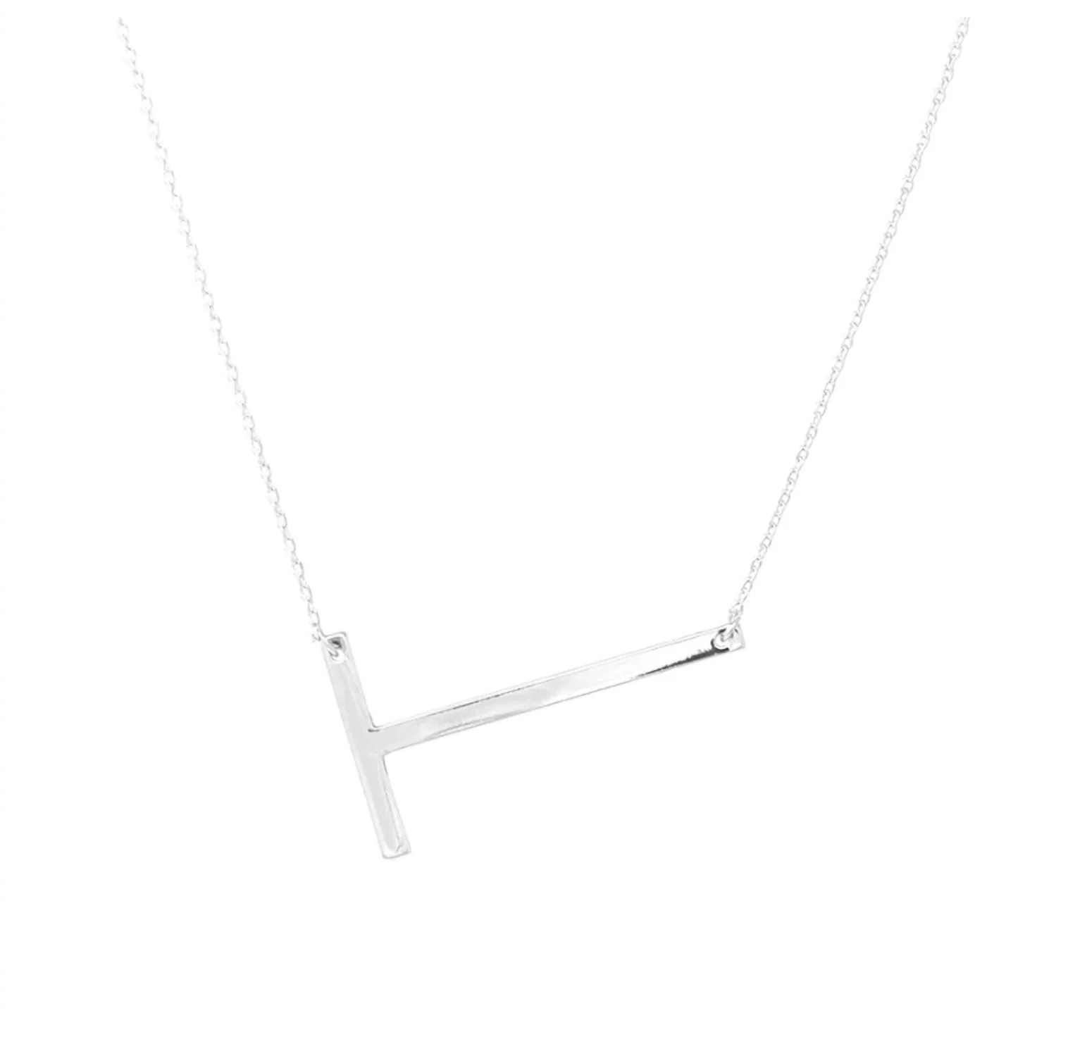 Sideways Initial Necklace T In Silver