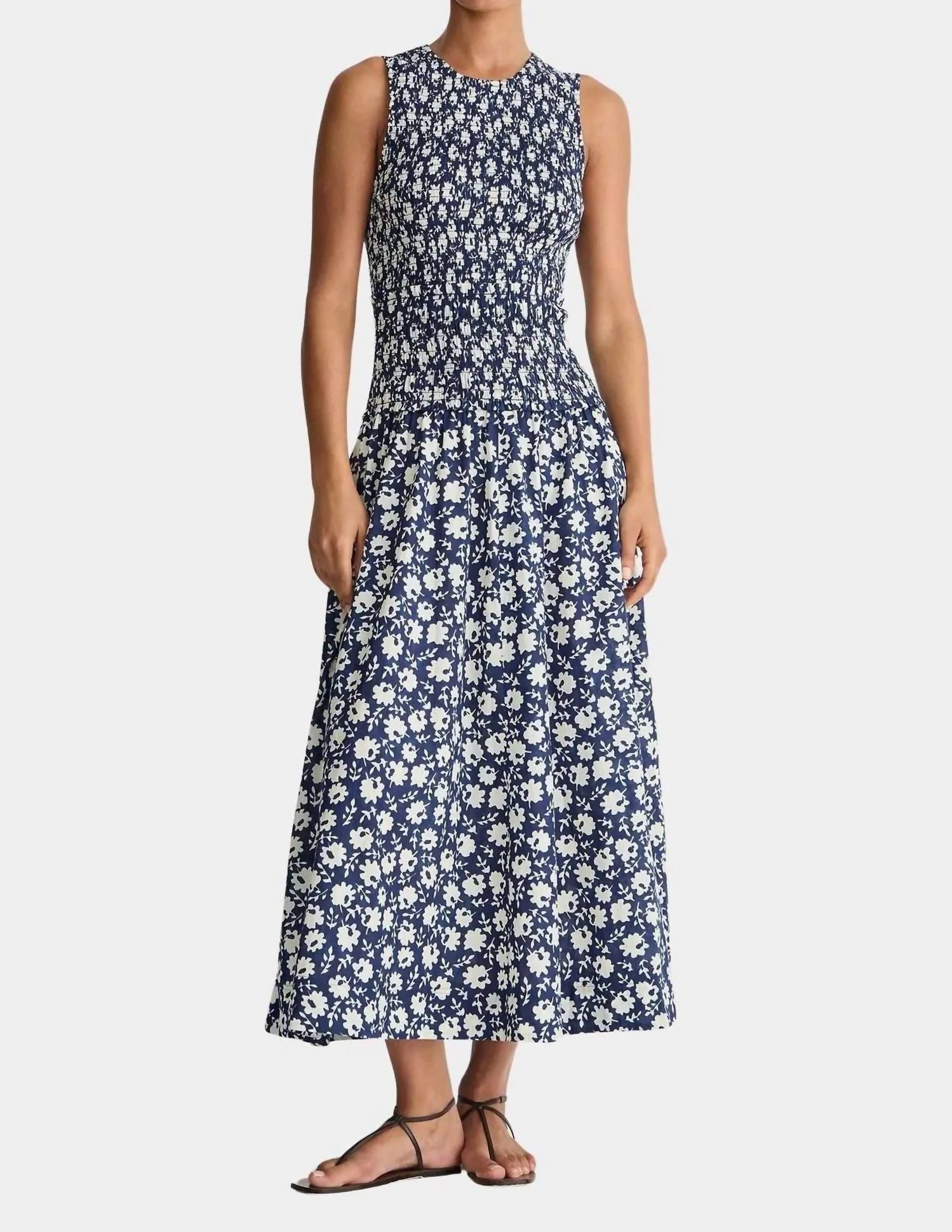 Siempre Tank Maxi Dress In Navy Floral Stamp