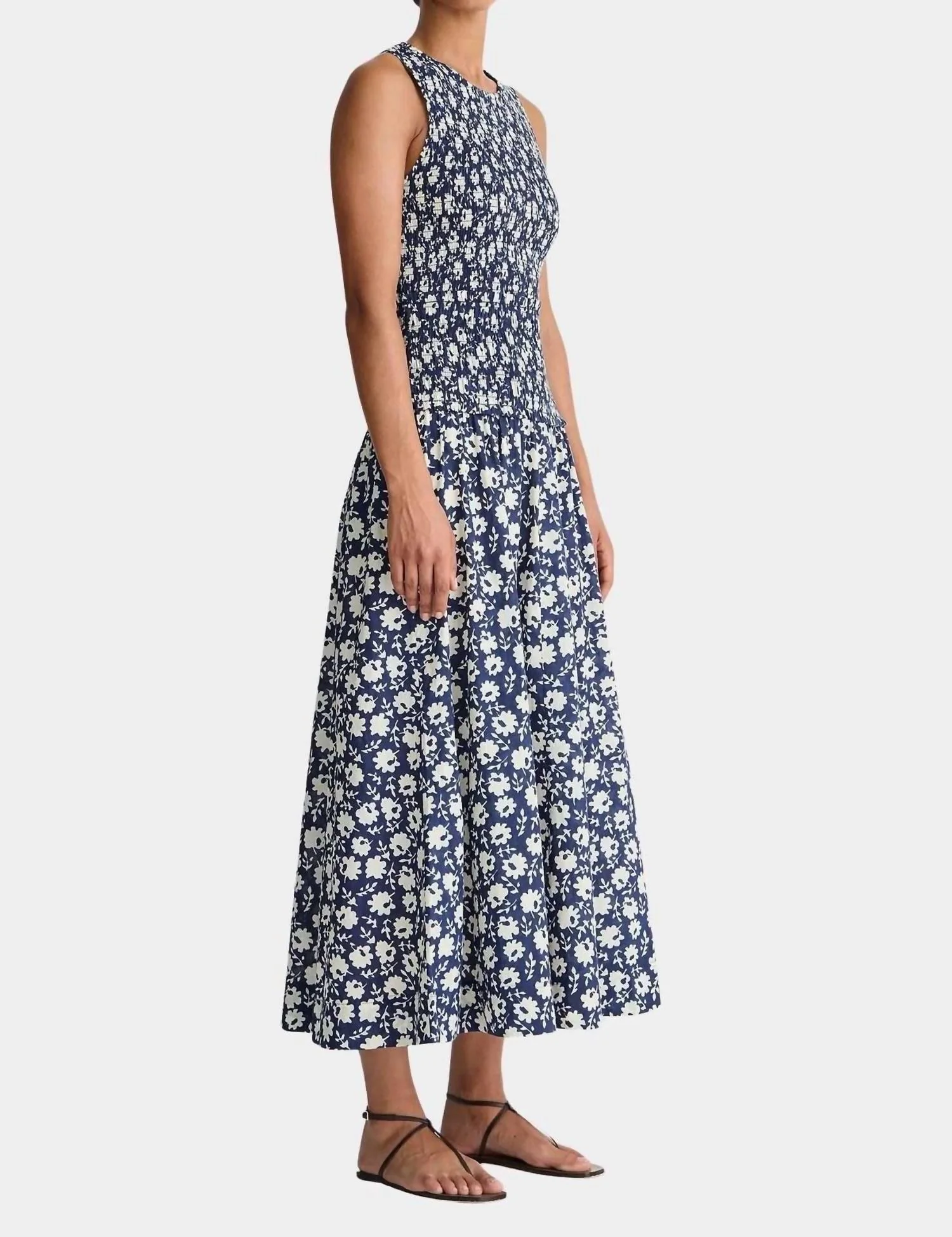 Siempre Tank Maxi Dress In Navy Floral Stamp - Image 2