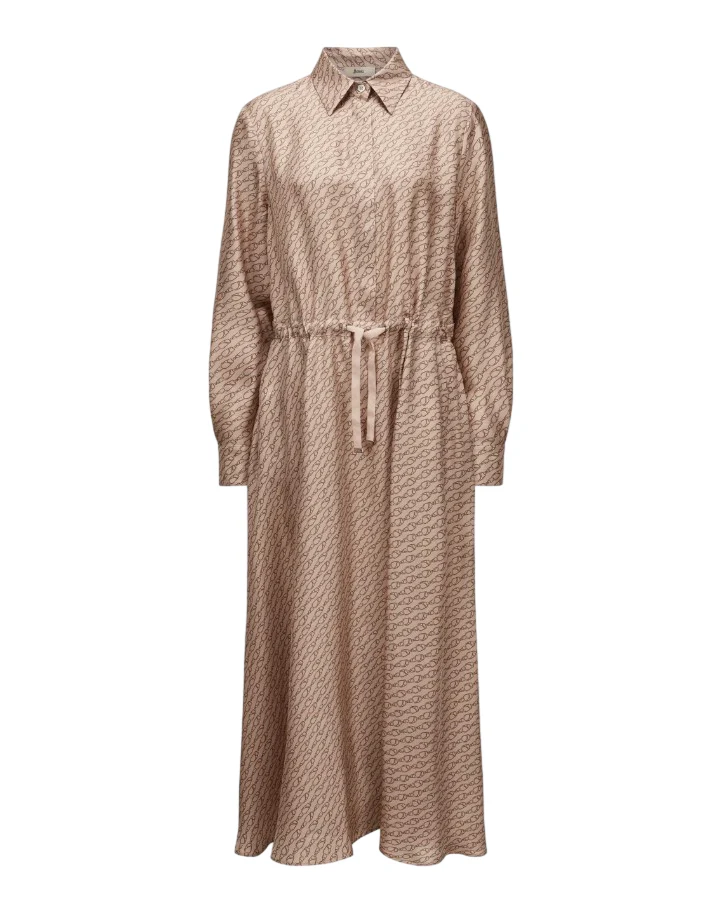 Silk Shirt Waist Belt Midi Dress