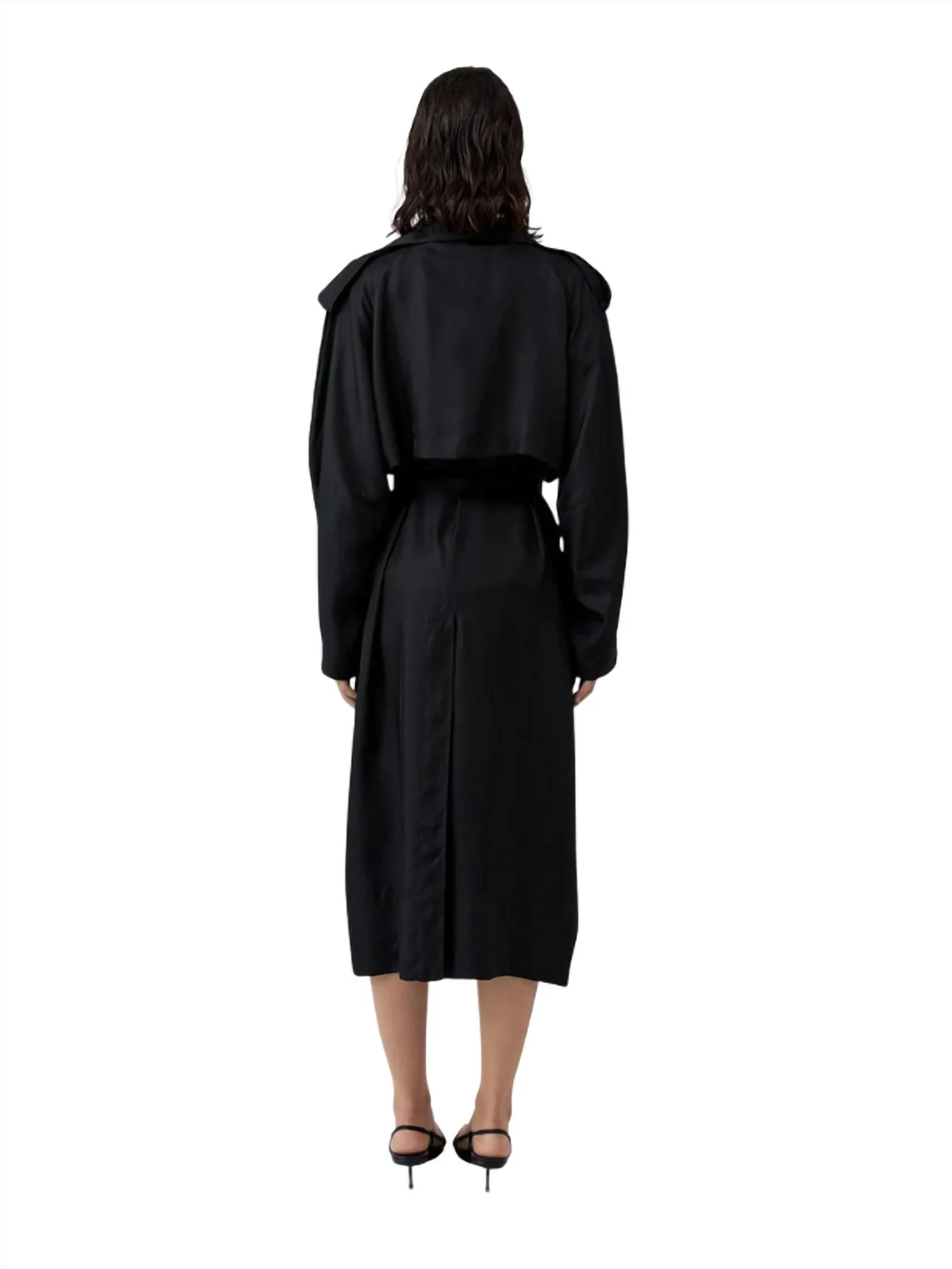 Silk Twill Relaxed Trench Coat In Black - Image 2