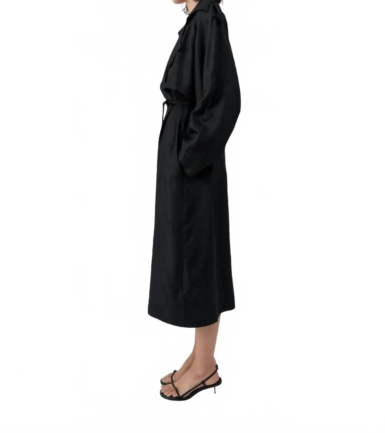 Silk Twill Relaxed Trench Coat In Black - Image 3