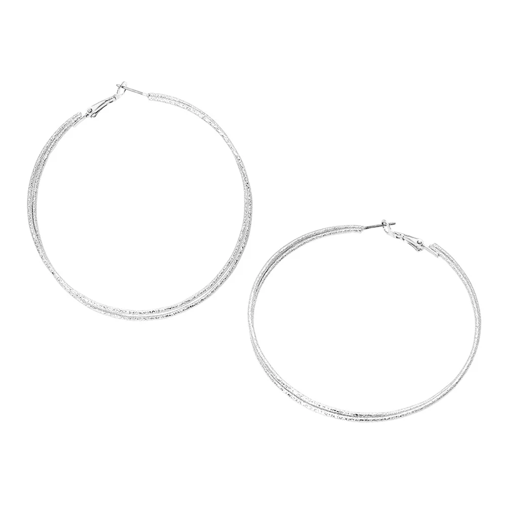 Silver Dipped Textured Double Layered Hoop Earrings - Image 2