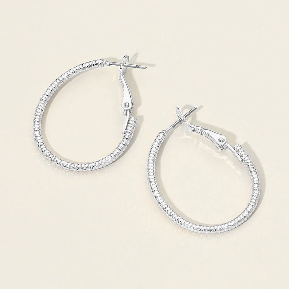 Silver Dipped Textured Oval Hoop Earrings - Image 3