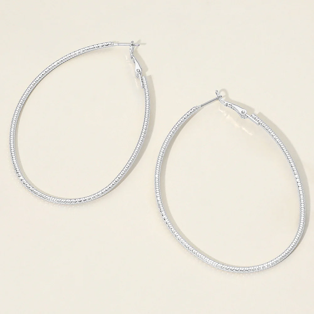Silver Dipped Textured Oval Hoop Earrings - Image 4