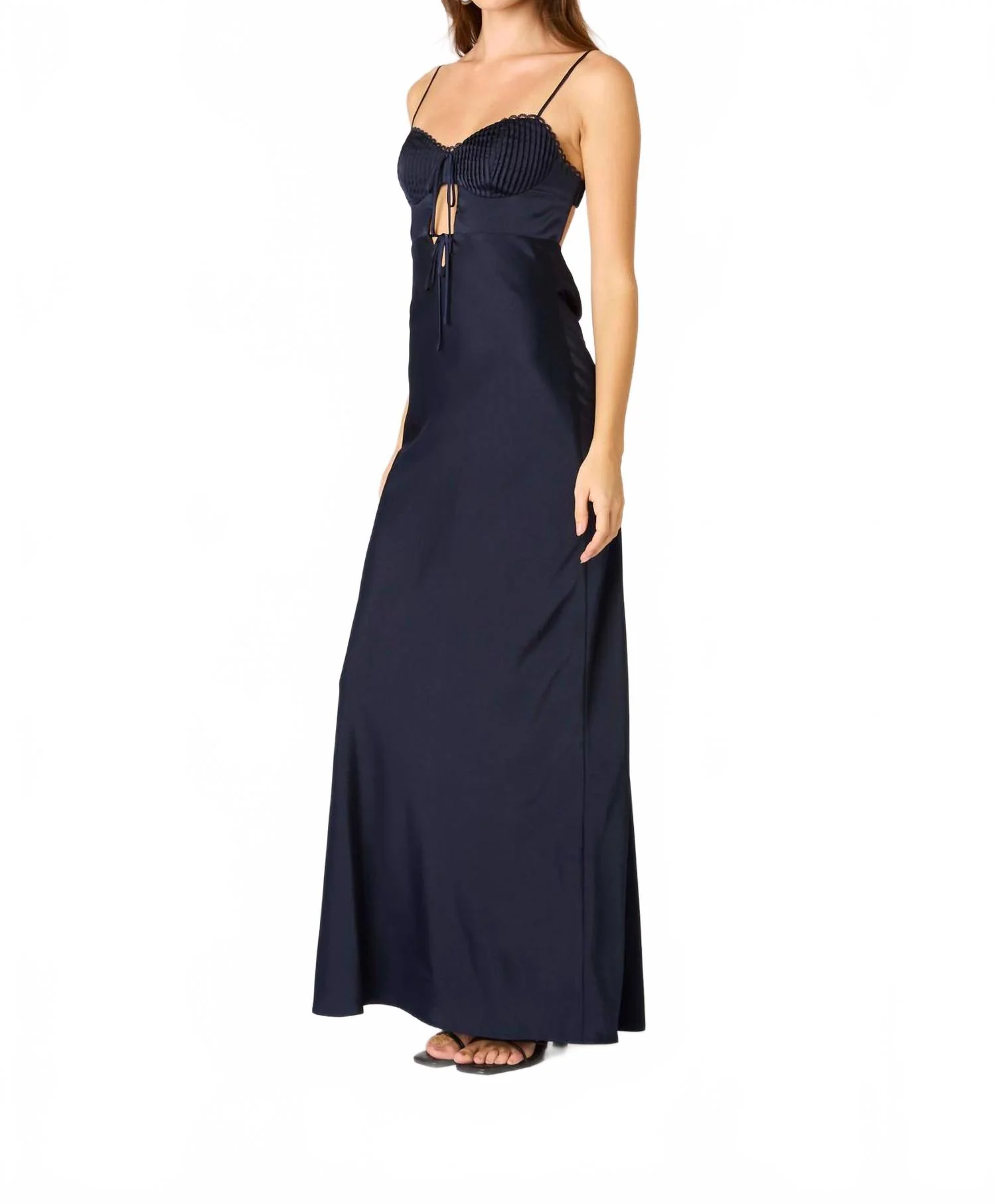 Silvia Milkmaid Sweetheart Maxi Dress In Ink Blue - Image 3